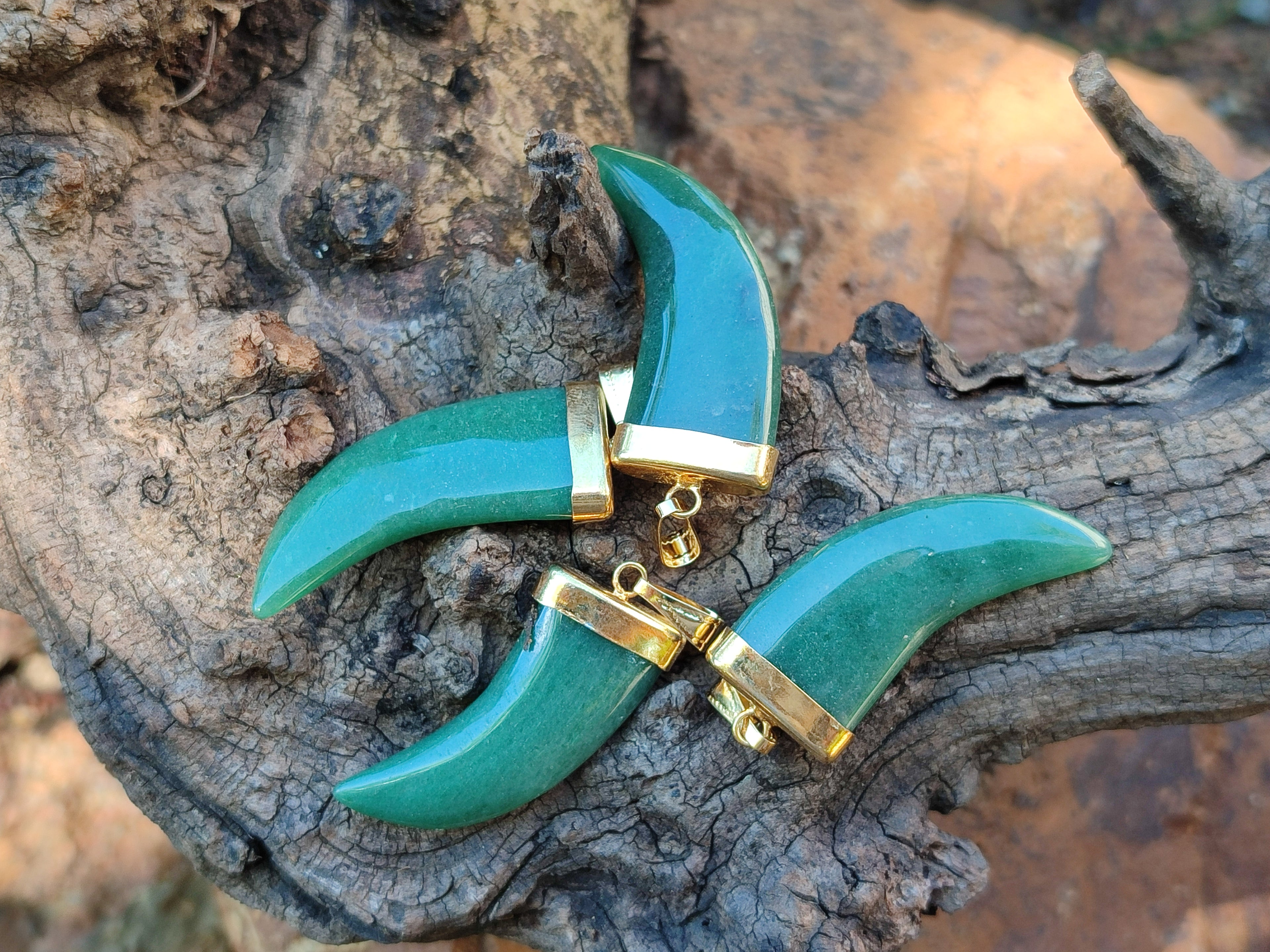 Polished Large Aventurine Lions Claw Pendant with Gold Cap & Bail - Sold Per Item - From Zimbabwe - Toprock Gemstones and Minerals 