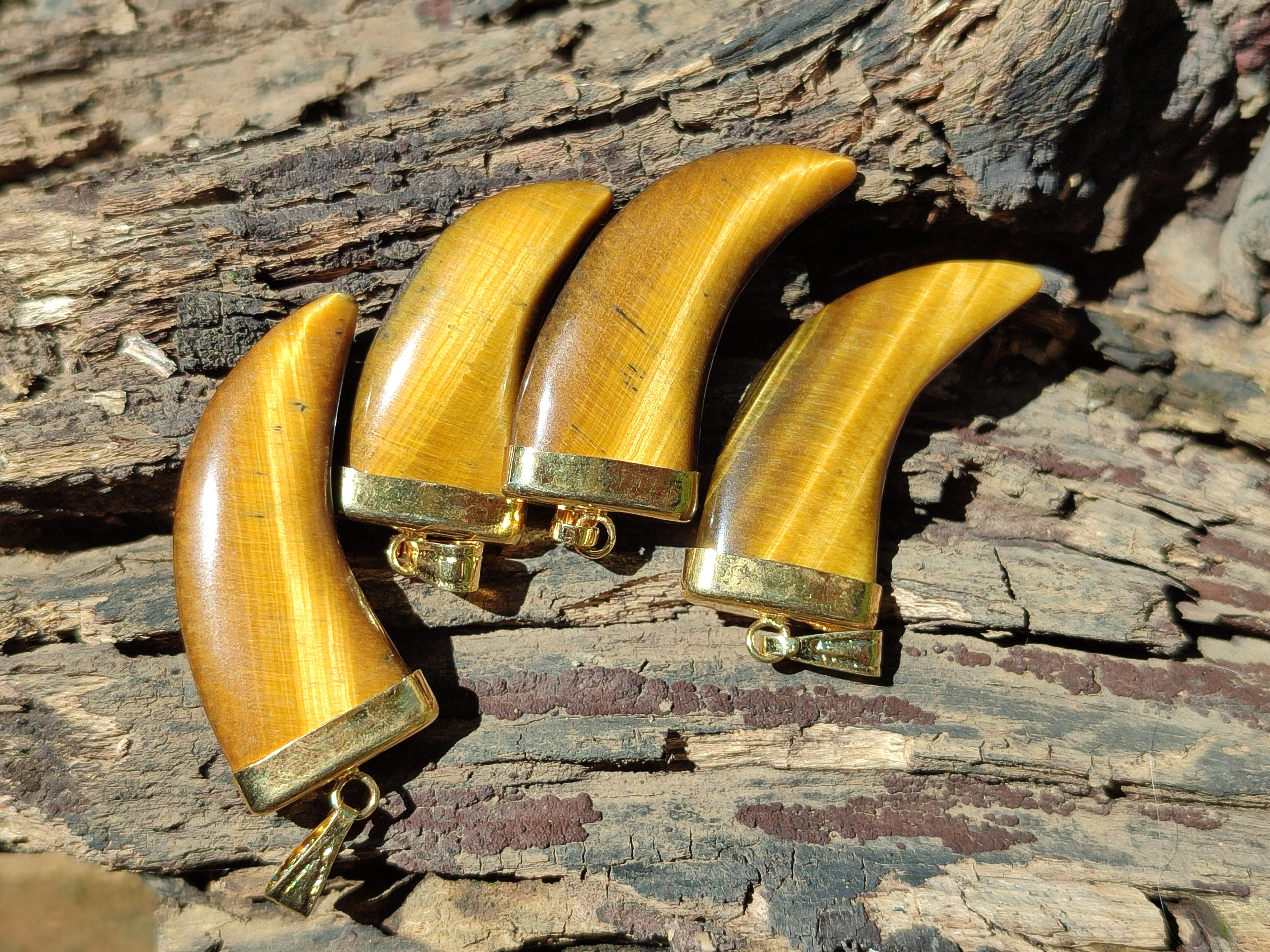 Polished Large Golden Tigers Eye Lions Claw Pendant with Gold Cap & Bail - Sold Per Item - From South Africa - Toprock Gemstones and Minerals 