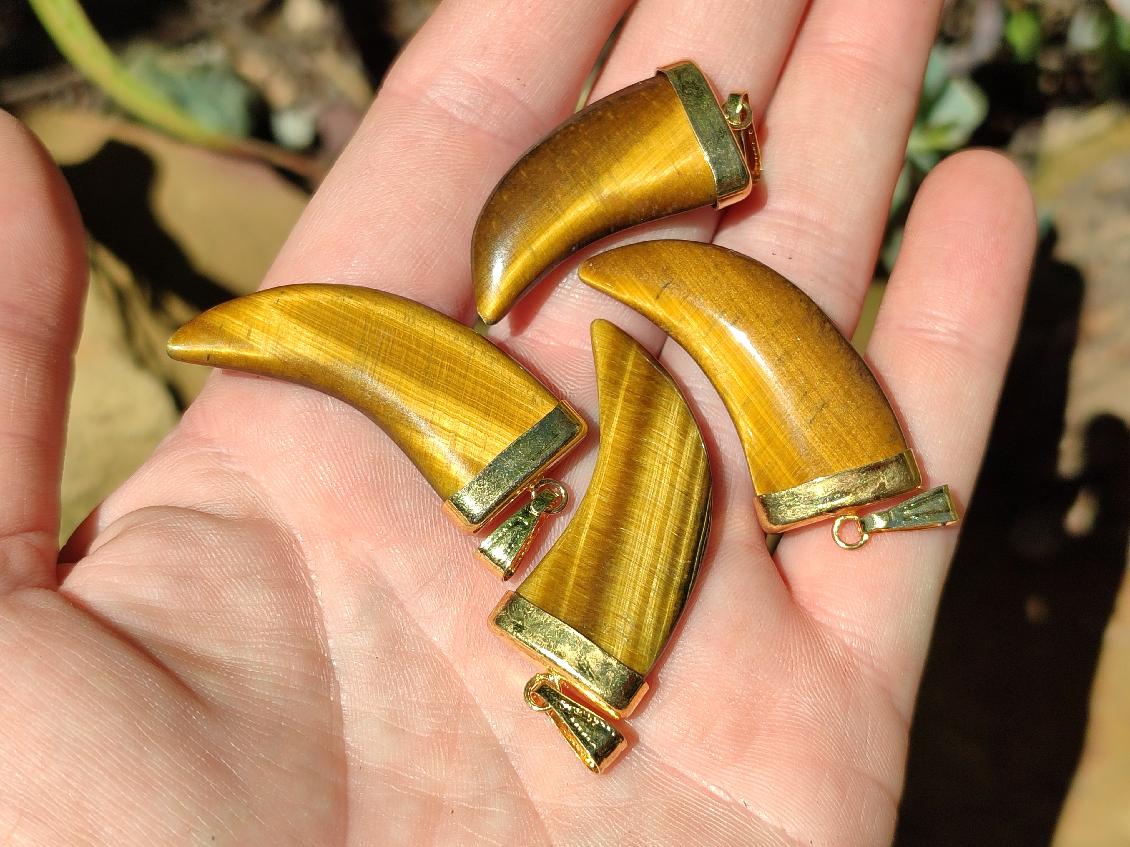 Polished Large Golden Tigers Eye Lions Claw Pendant with Gold Cap & Bail - Sold Per Item - From South Africa - Toprock Gemstones and Minerals 