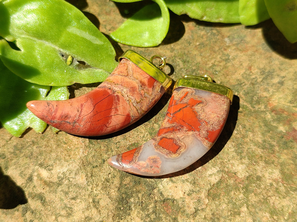 Polished Large Brecciated Red Jasper Lions Claw Pendant with Gold Cap & Bail - Sold Per Item - From South Africa - Toprock Gemstones and Minerals 