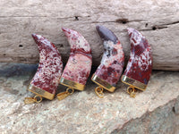 Polished Large Brecciated Red Jasper Lions Claw Pendant with Gold Cap & Bail - Sold Per Item - From South Africa - Toprock Gemstones and Minerals 