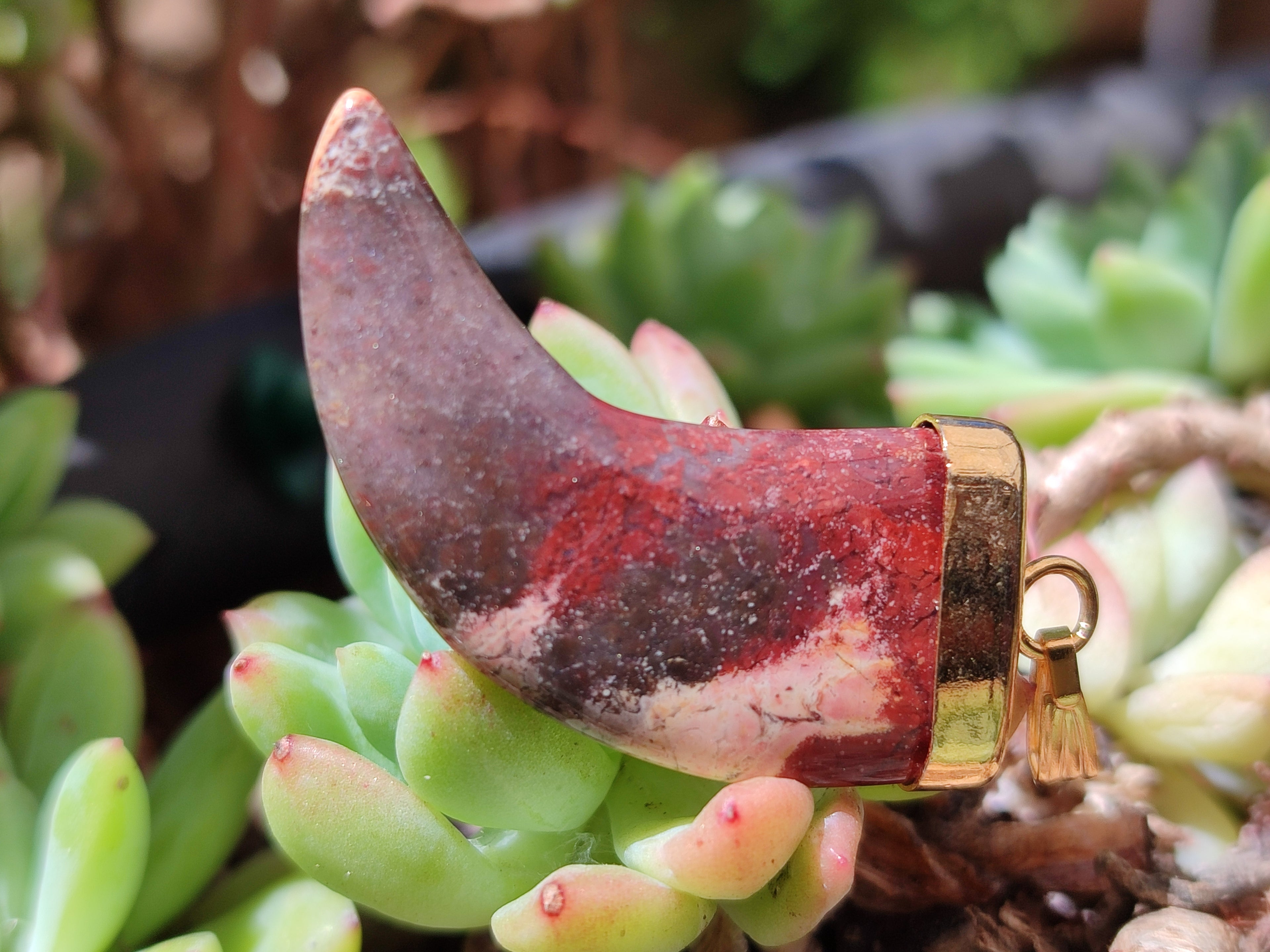Polished Large Brecciated Red Jasper Lions Claw Pendant with Gold Cap & Bail - Sold Per Item - From South Africa - Toprock Gemstones and Minerals 