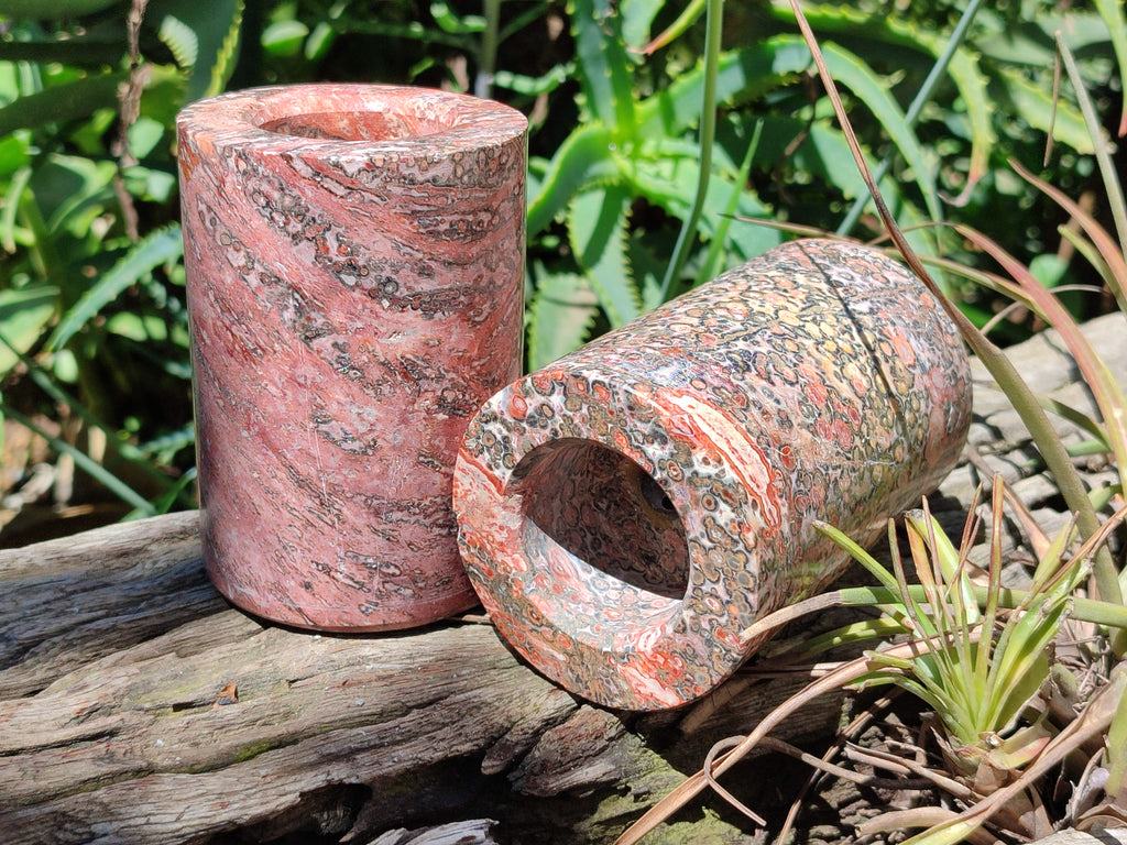 Polished Snakeskin Jasper Candle Holders x 2 From Australia - Toprock Gemstones and Minerals 