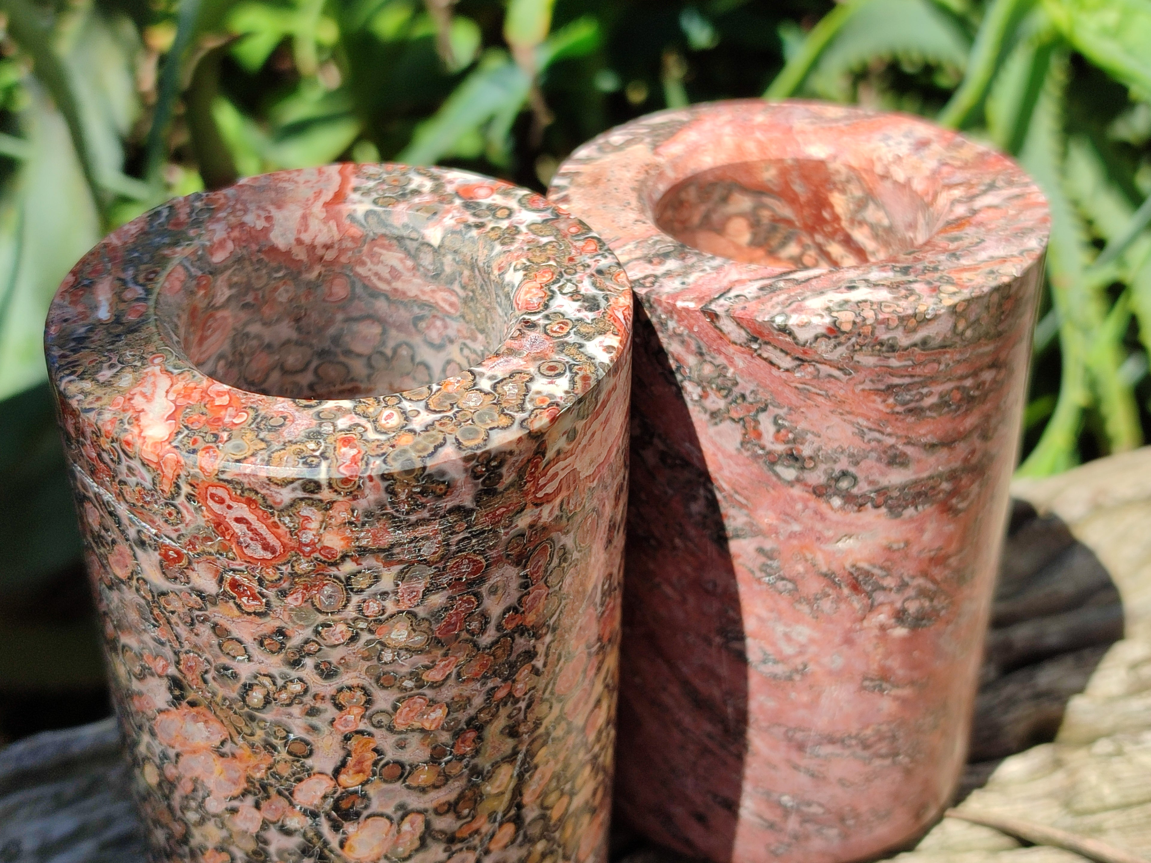 Polished Snakeskin Jasper Candle Holders x 2 From Australia - Toprock Gemstones and Minerals 