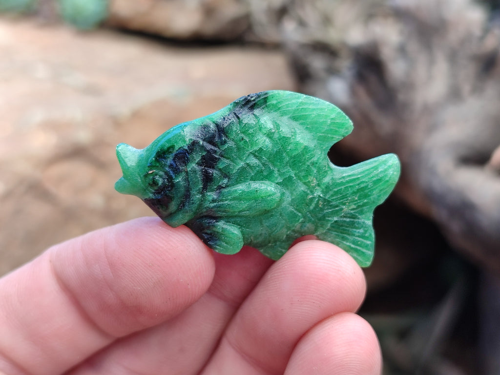 Hand Made Rare Small Fluorescent Ruby Zoisite Fish Carvings - Sold Per Item - From Tanzania - Toprock Gemstones and Minerals 