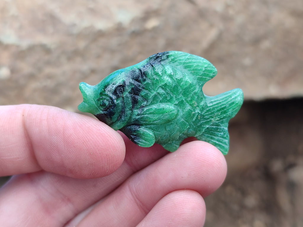 Hand Made Rare Small Fluorescent Ruby Zoisite Fish Carvings - Sold Per Item - From Tanzania - Toprock Gemstones and Minerals 