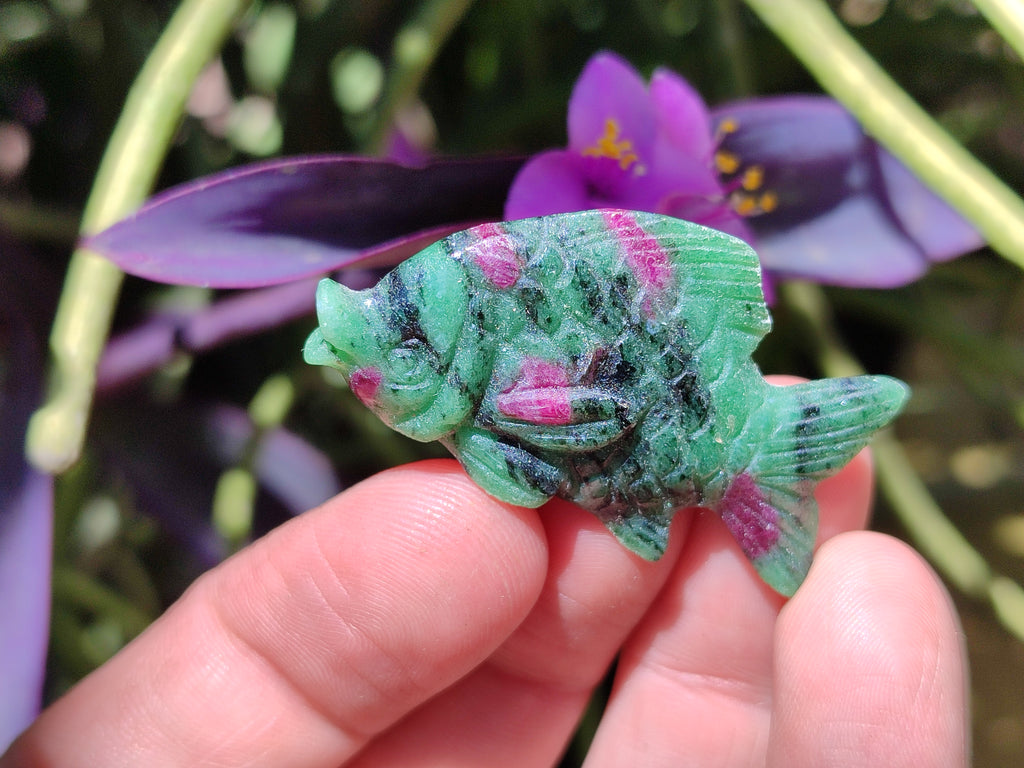 Hand Made Rare Small Fluorescent Ruby Zoisite Fish Carvings - Sold Per Item - From Tanzania - Toprock Gemstones and Minerals 
