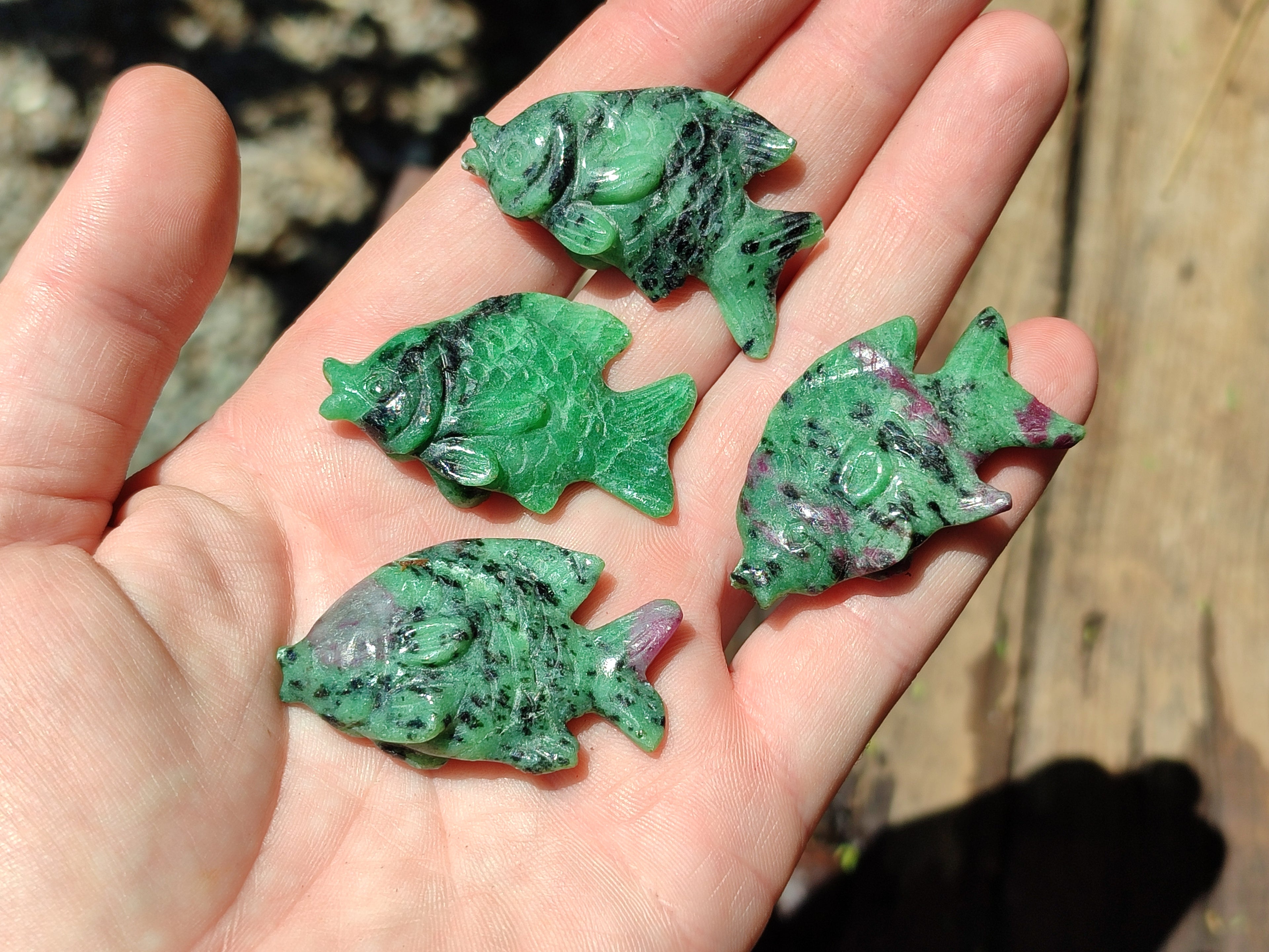 Hand Made Rare Small Fluorescent Ruby Zoisite Fish Carvings - Sold Per Item - From Tanzania - Toprock Gemstones and Minerals 