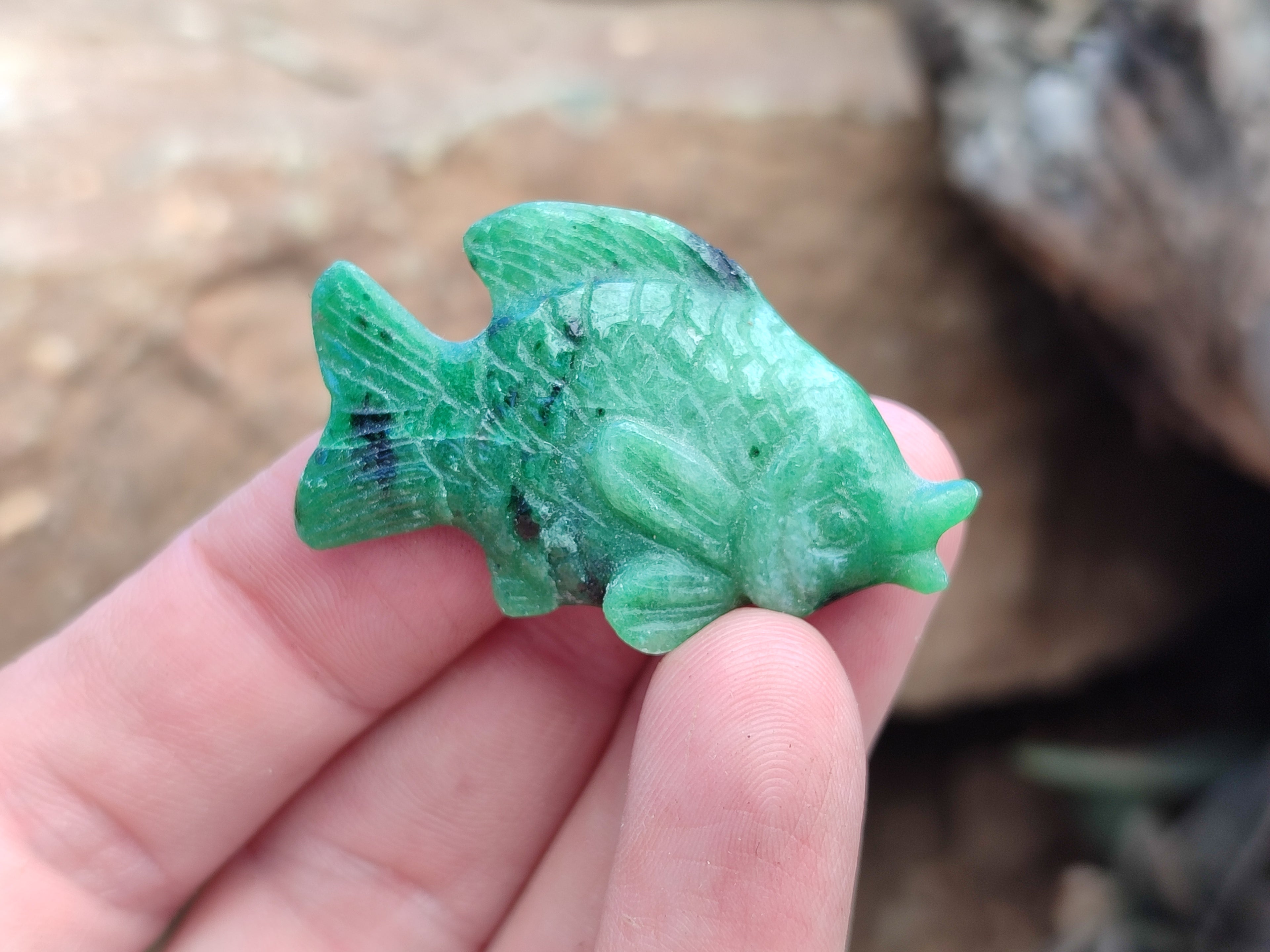 Hand Made Rare Small Fluorescent Ruby Zoisite Fish Carvings - Sold Per Item - From Tanzania - Toprock Gemstones and Minerals 