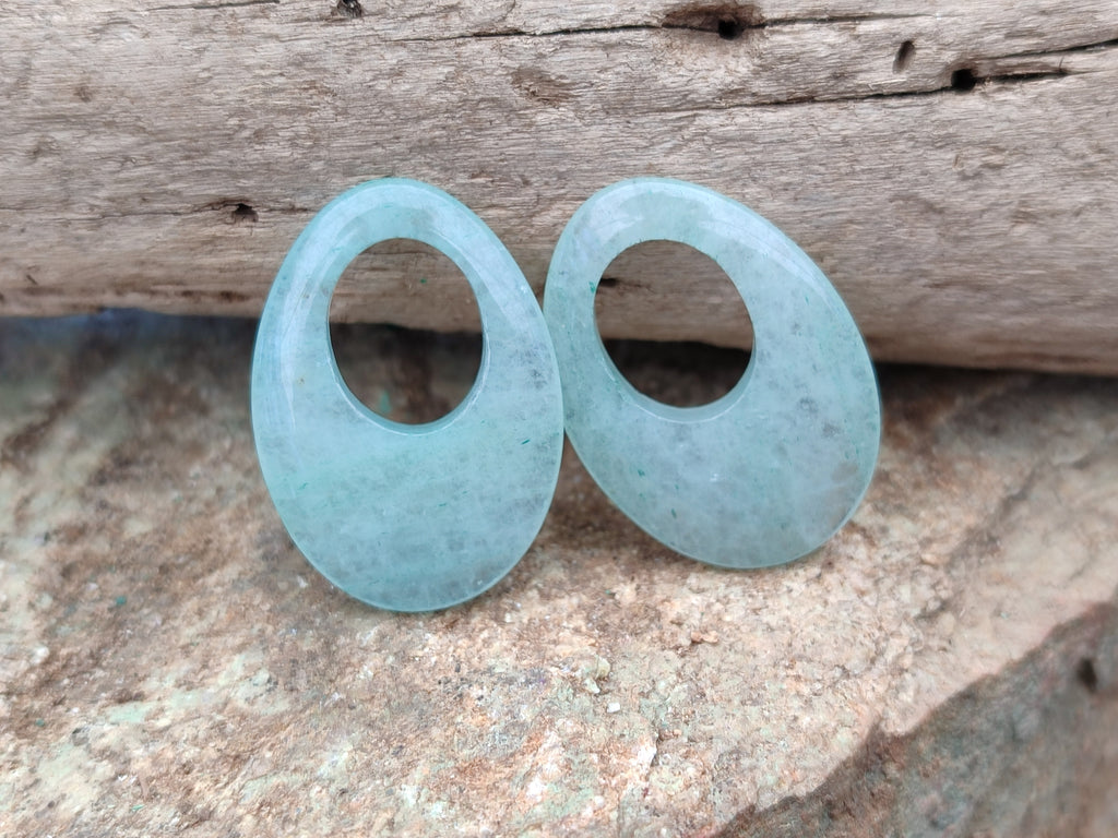 Polished Pair of Aventurine Pendant or Earrings with Hole in Center - Sold Per Pair - From Zimbabwe - Toprock Gemstones and Minerals 