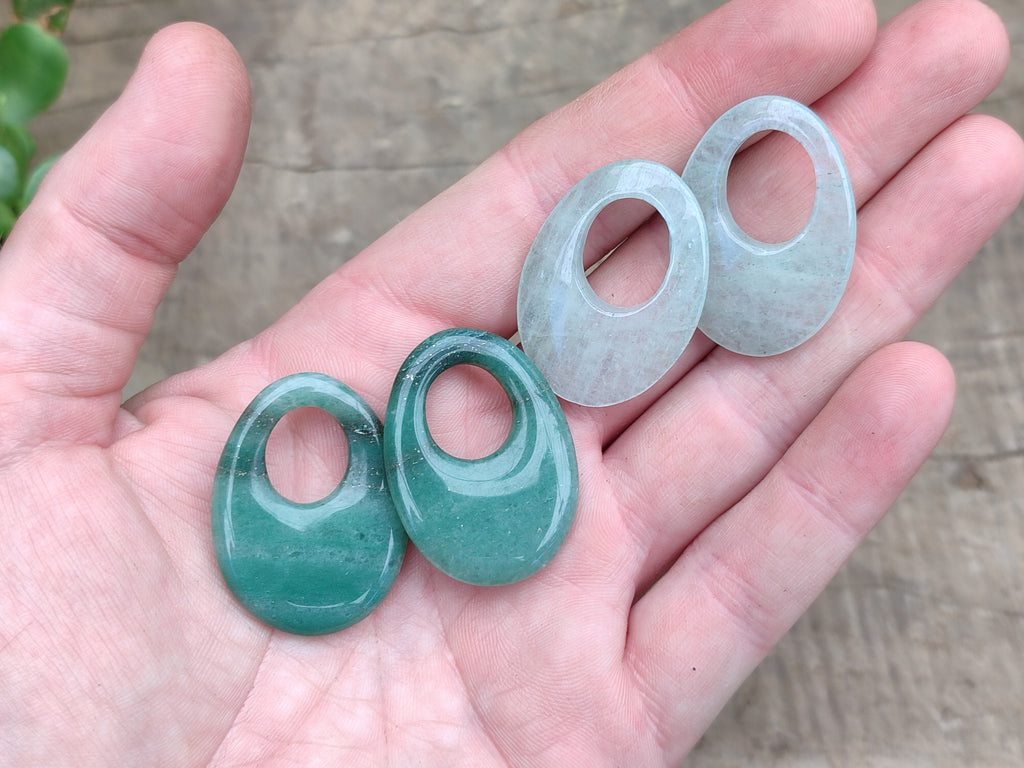 Polished Pair of Aventurine Pendant or Earrings with Hole in Center - Sold Per Pair - From Zimbabwe - Toprock Gemstones and Minerals 