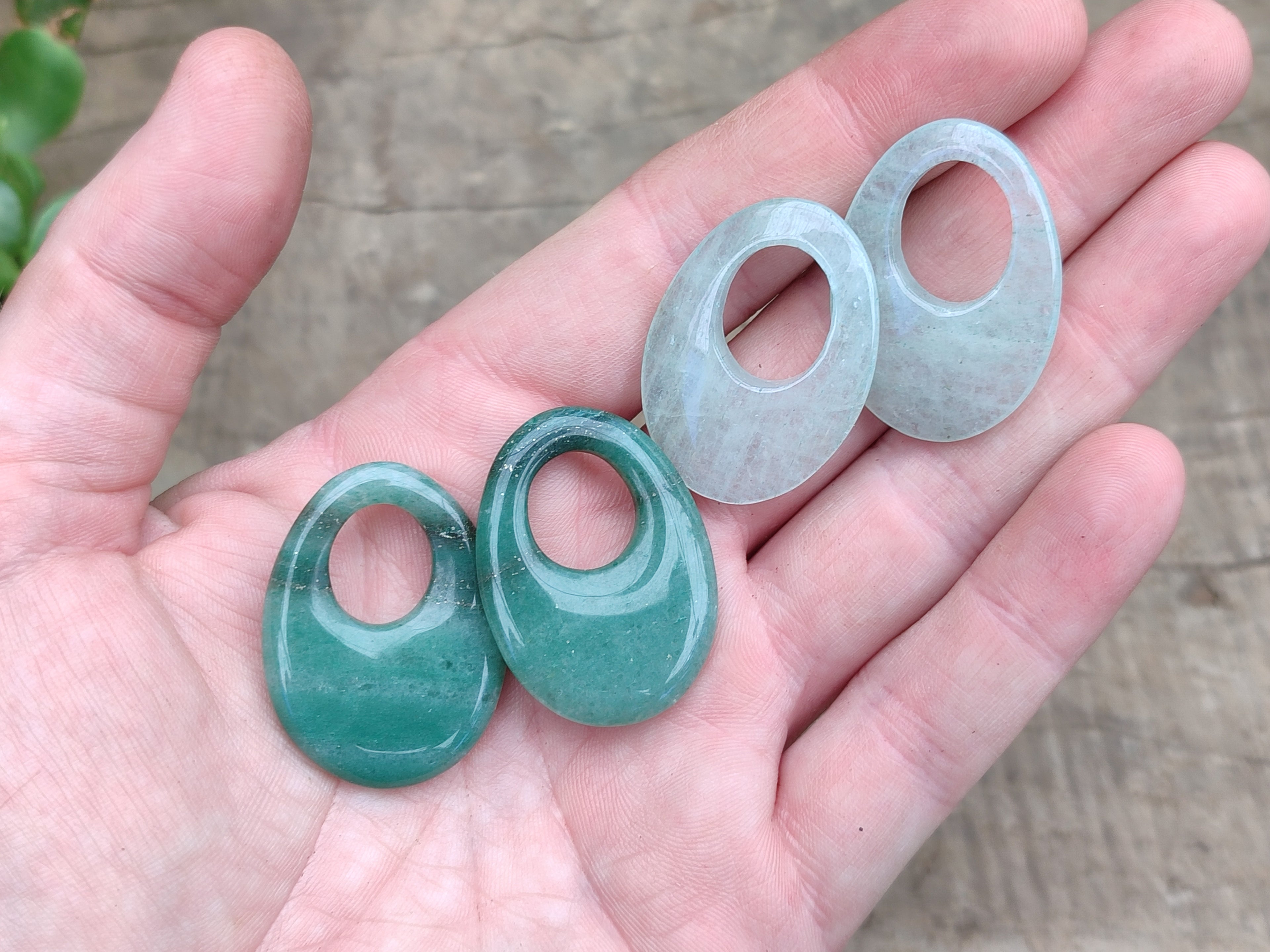 Polished Pair of Aventurine Pendant or Earrings with Hole in Center - Sold Per Pair - From Zimbabwe - Toprock Gemstones and Minerals 