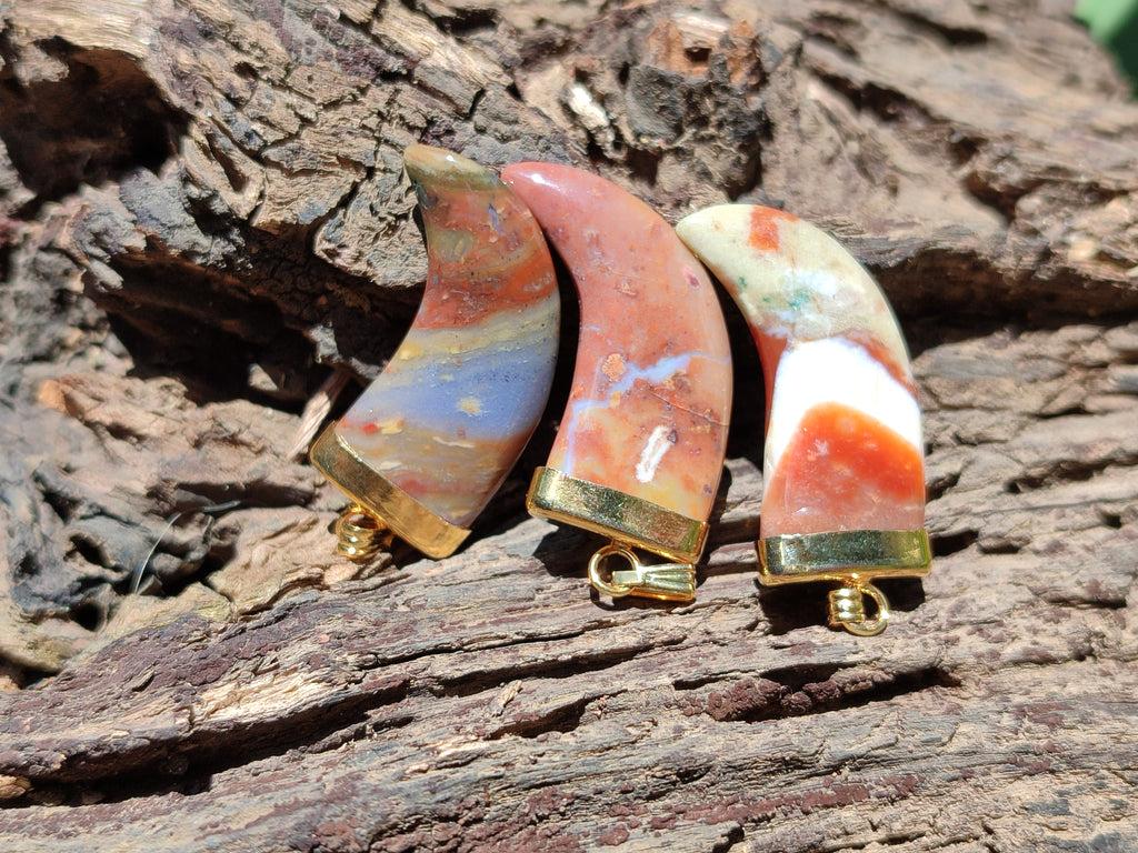 Polished Large Indian Agate Lions Claw Pendant with Gold Cap & Bail - Sold Per Item - From India - Toprock Gemstones and Minerals 