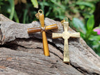 Polished Golden Tigers Eye Cross Pendants with Brass Clasp and Trim - Sold Per Item - From South Africa - Toprock Gemstones and Minerals 