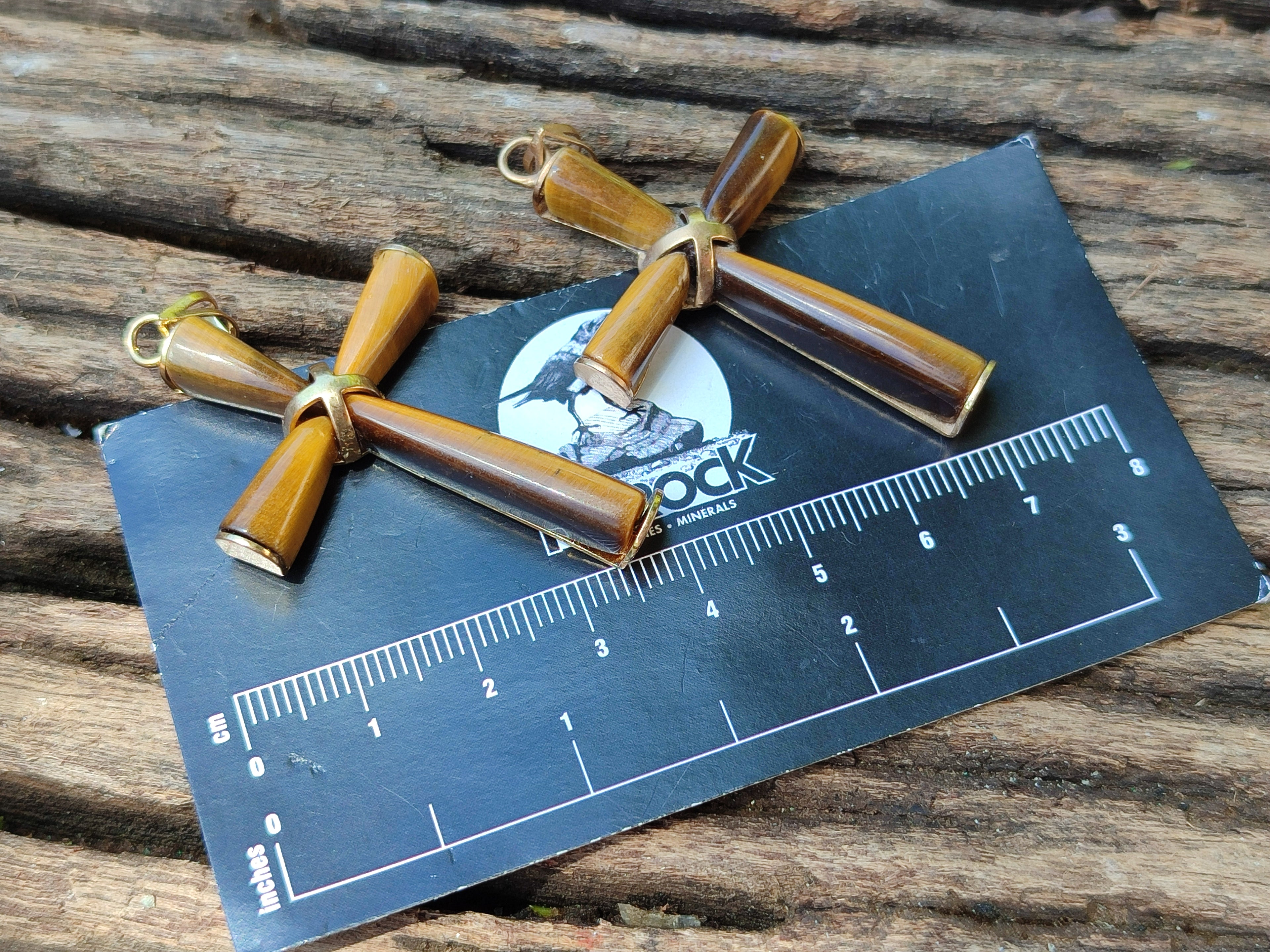 Polished Golden Tigers Eye Cross Pendants with Brass Clasp and Trim - Sold Per Item - From South Africa - Toprock Gemstones and Minerals 