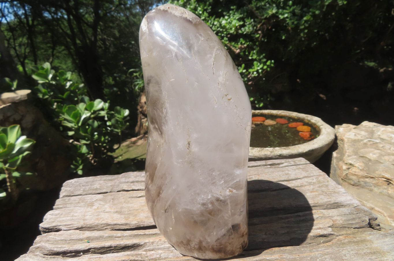Polished Smokey Window Quartz Standing Free Form x 1 From Madagascar - Toprock Gemstones and Minerals 