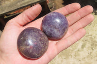 Polished Lepidolite with Pink Rubellite Palm Stones x 12 From Ambatondrazaka, Madagascar - Toprock Gemstones and Minerals 