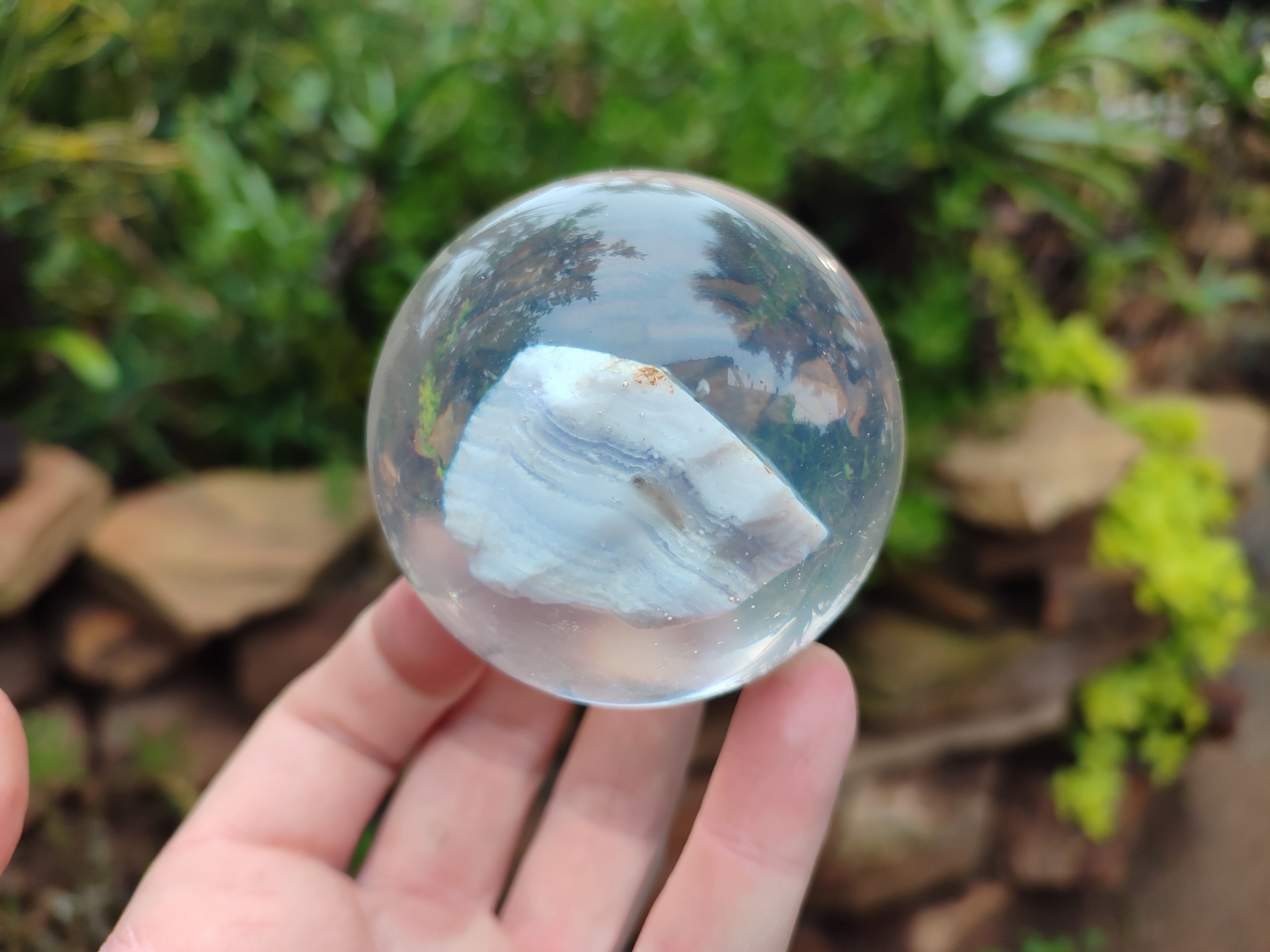 Polished Large Blue Lace Agate cobbed piece in PVC Resin Sphere - sold per item - From Namibia - Toprock Gemstones and Minerals 