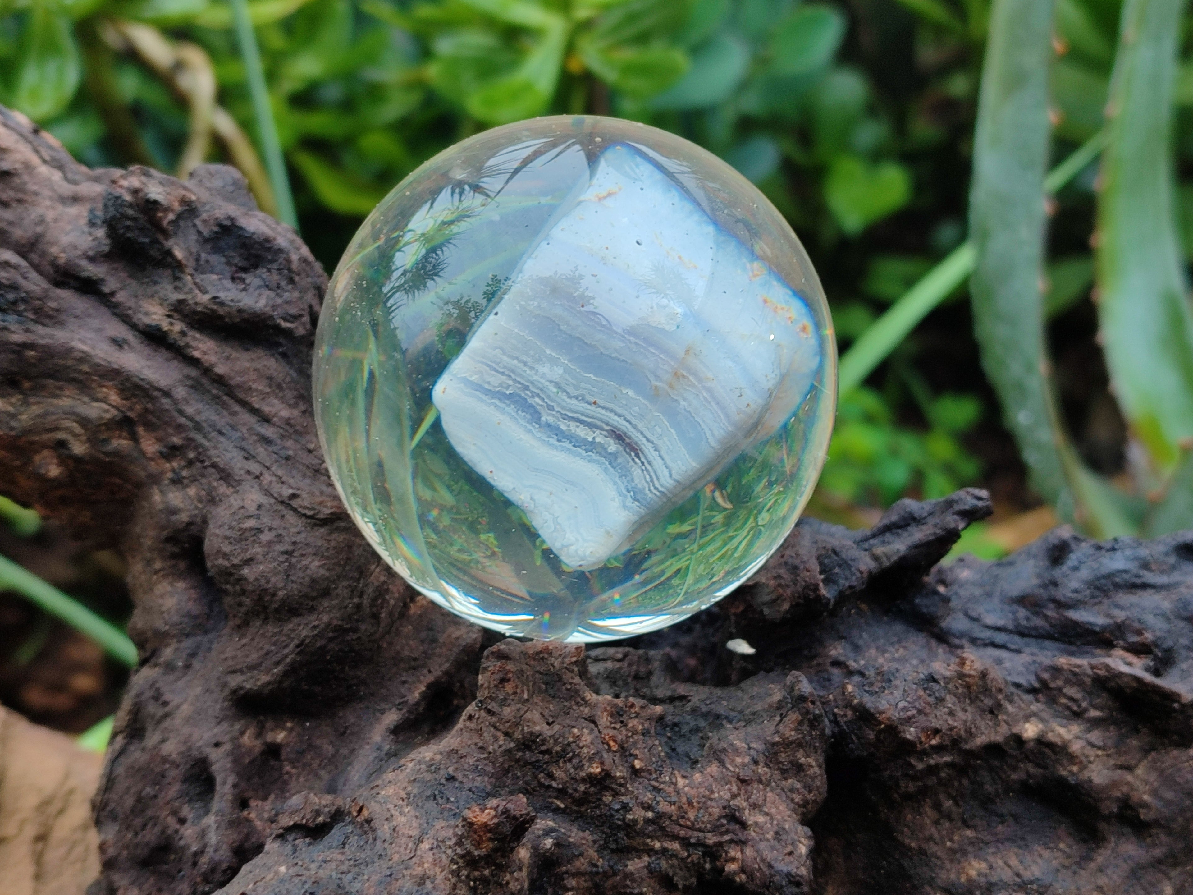 Polished Large Blue Lace Agate cobbed piece in PVC Resin Sphere - sold per item - From Namibia - Toprock Gemstones and Minerals 