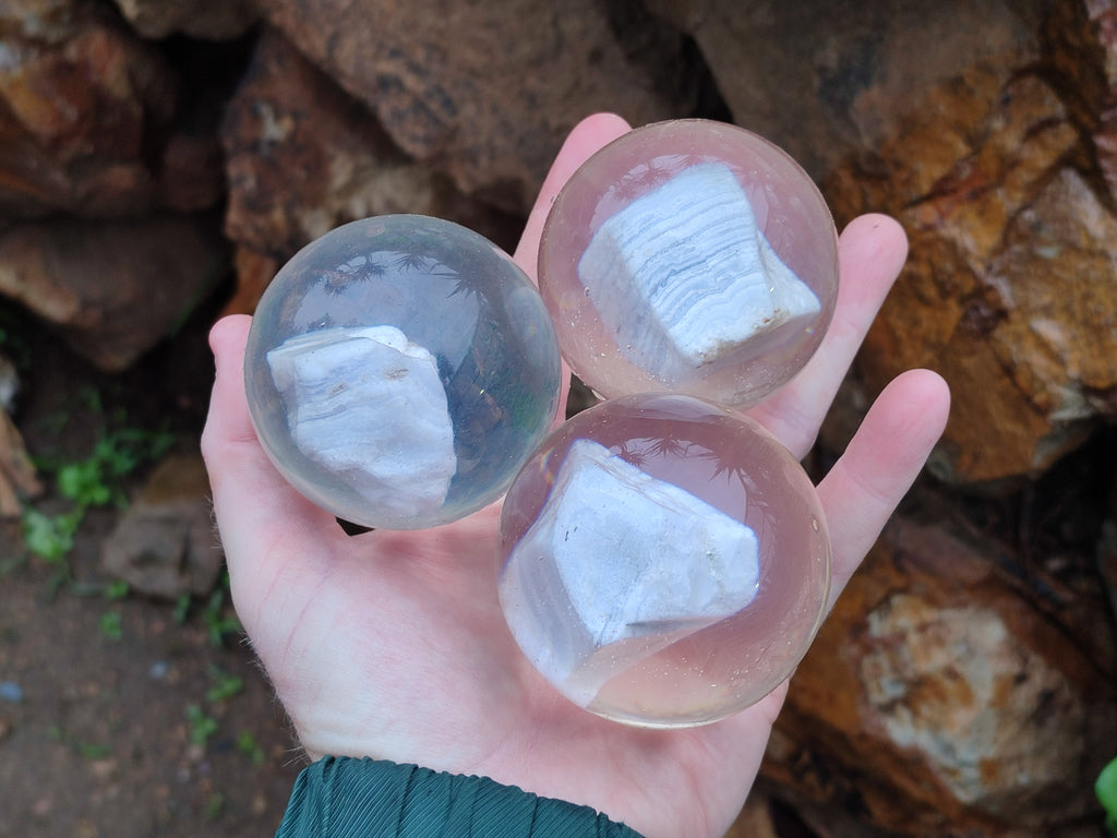 Polished Large Blue Lace Agate cobbed piece in PVC Resin Sphere - sold per item - From Namibia - Toprock Gemstones and Minerals 