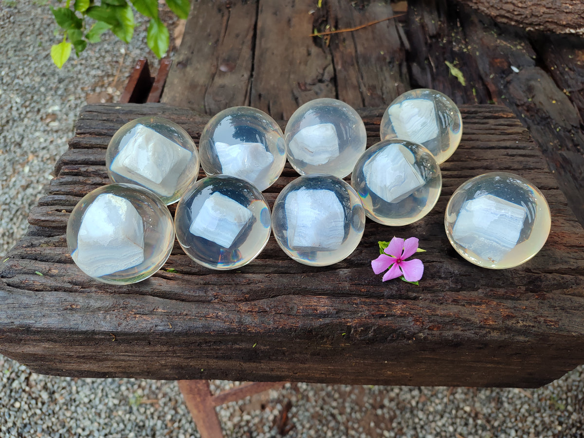 Polished Large Blue Lace Agate cobbed piece in PVC Resin Sphere - sold per item - From Namibia - Toprock Gemstones and Minerals 