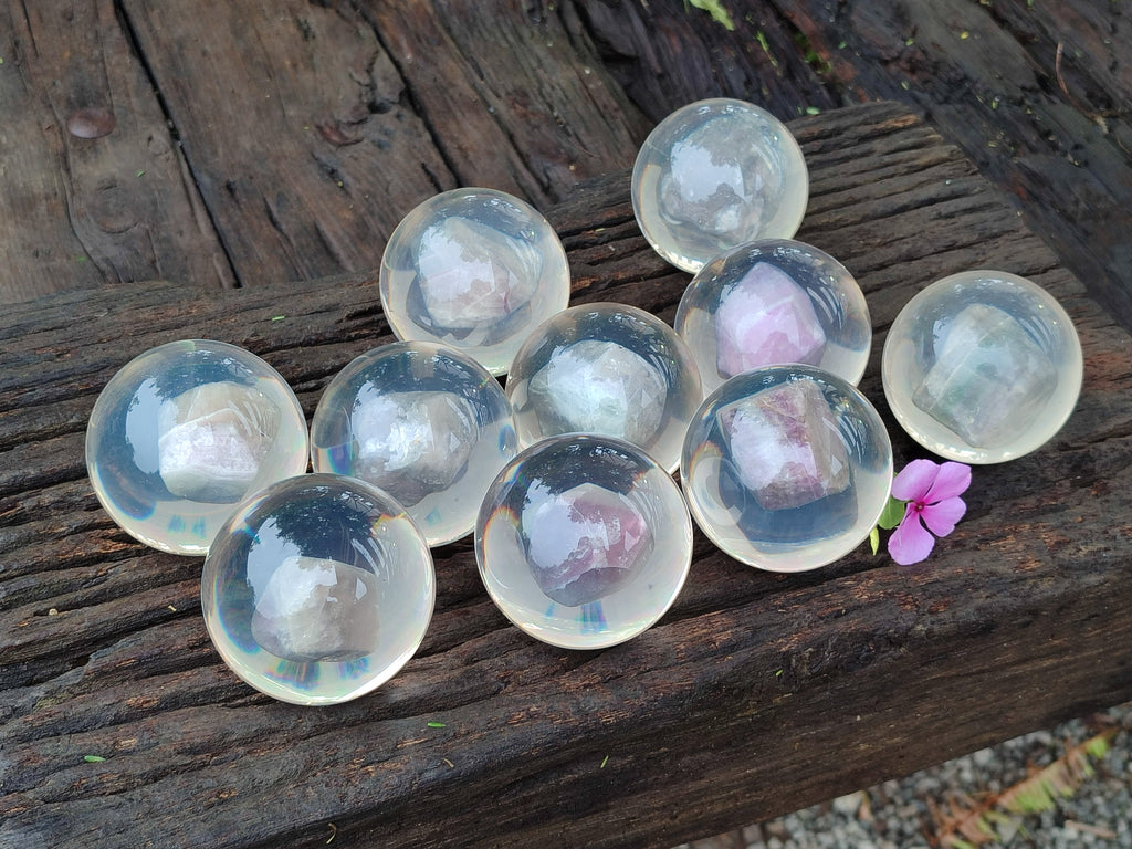 Polished Large Watermelon Fluorite cobbed piece in PVC Resin Sphere - sold per item - From Namibia - Toprock Gemstones and Minerals 