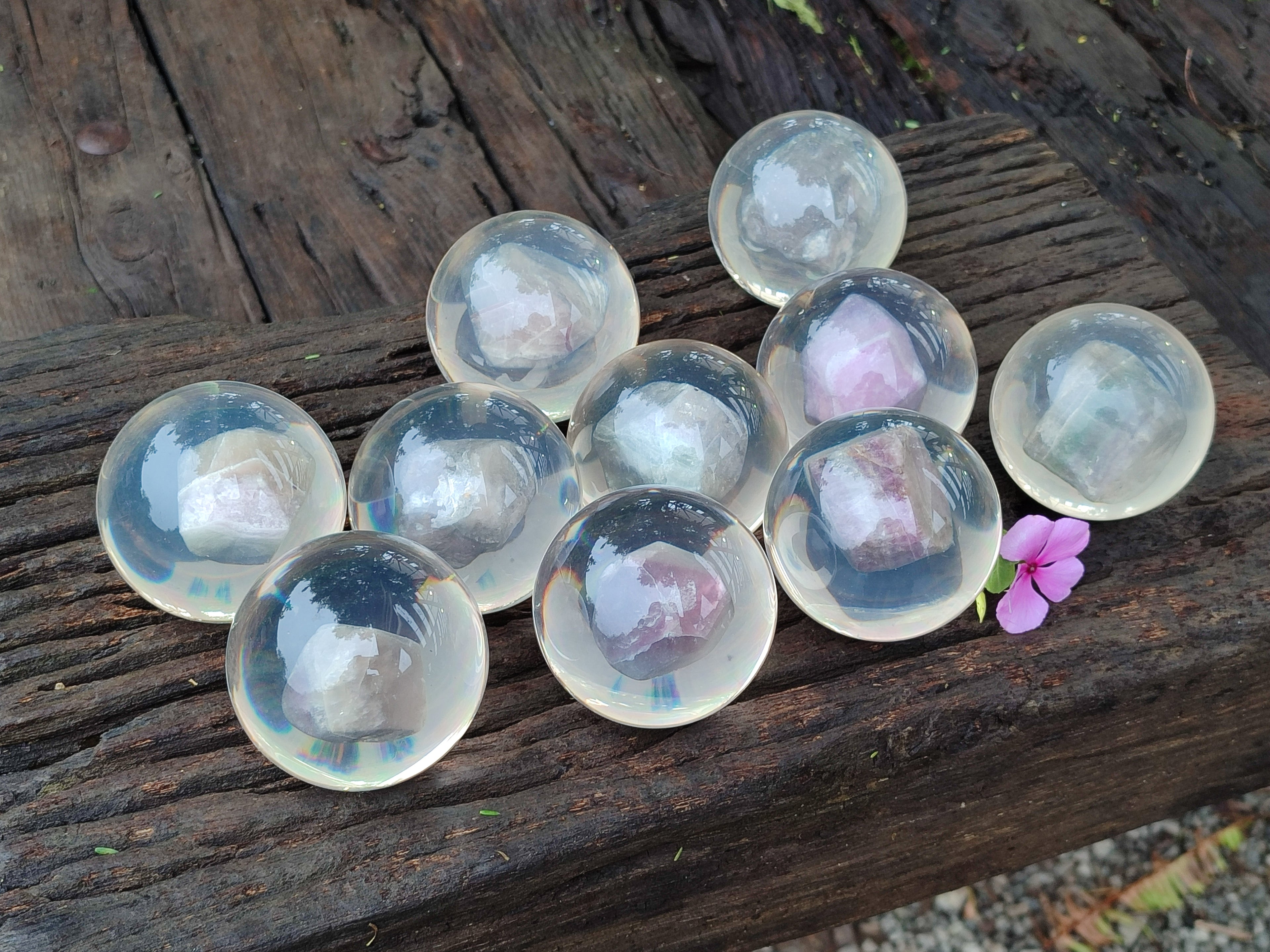 Polished Large Watermelon Fluorite cobbed piece in PVC Resin Sphere - sold per item - From Namibia - Toprock Gemstones and Minerals 