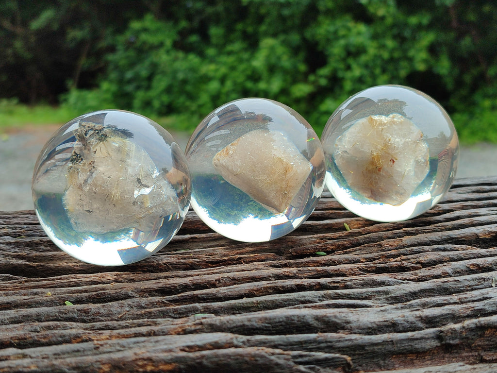 Polished Golden Rutile Quartz in PVC Resin Spheres - sold per item - From Brazil - Toprock Gemstones and Minerals 