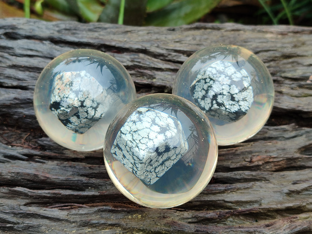 Polished Snowflake Obsidian pieces in PVC Resin Spheres - sold per item - From Mexico - Toprock Gemstones and Minerals 