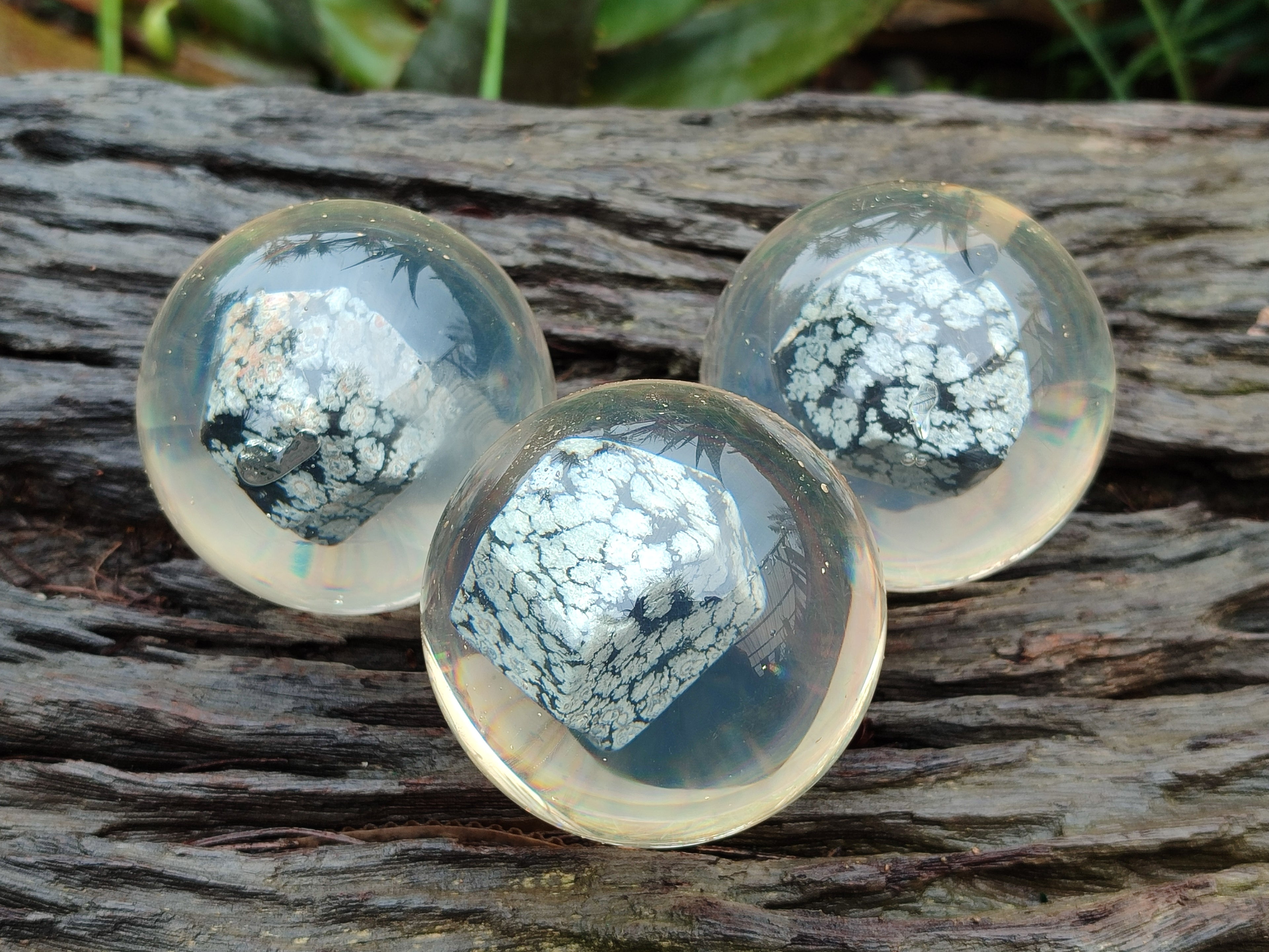 Polished Snowflake Obsidian pieces in PVC Resin Spheres - sold per item - From Mexico - Toprock Gemstones and Minerals 
