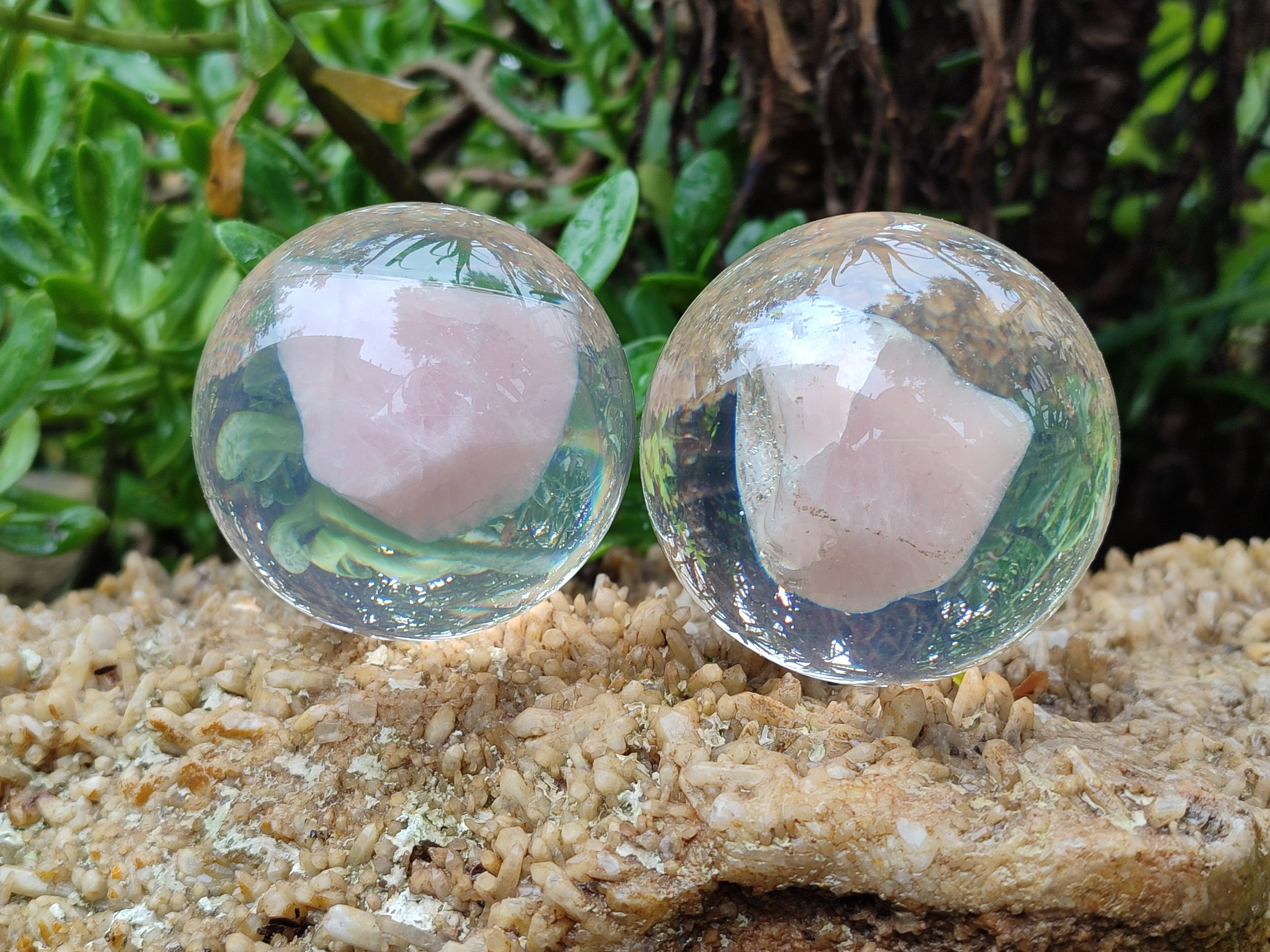Polished Rose Quartz Free Form in PVC Resin Spheres - sold per item - From South Africa - Toprock Gemstones and Minerals 