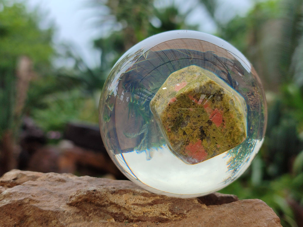 Polished Pink and Green Unakite cobbed piece in PVC Resin Sphere - sold per item - From South Africa - Toprock Gemstones and Minerals 