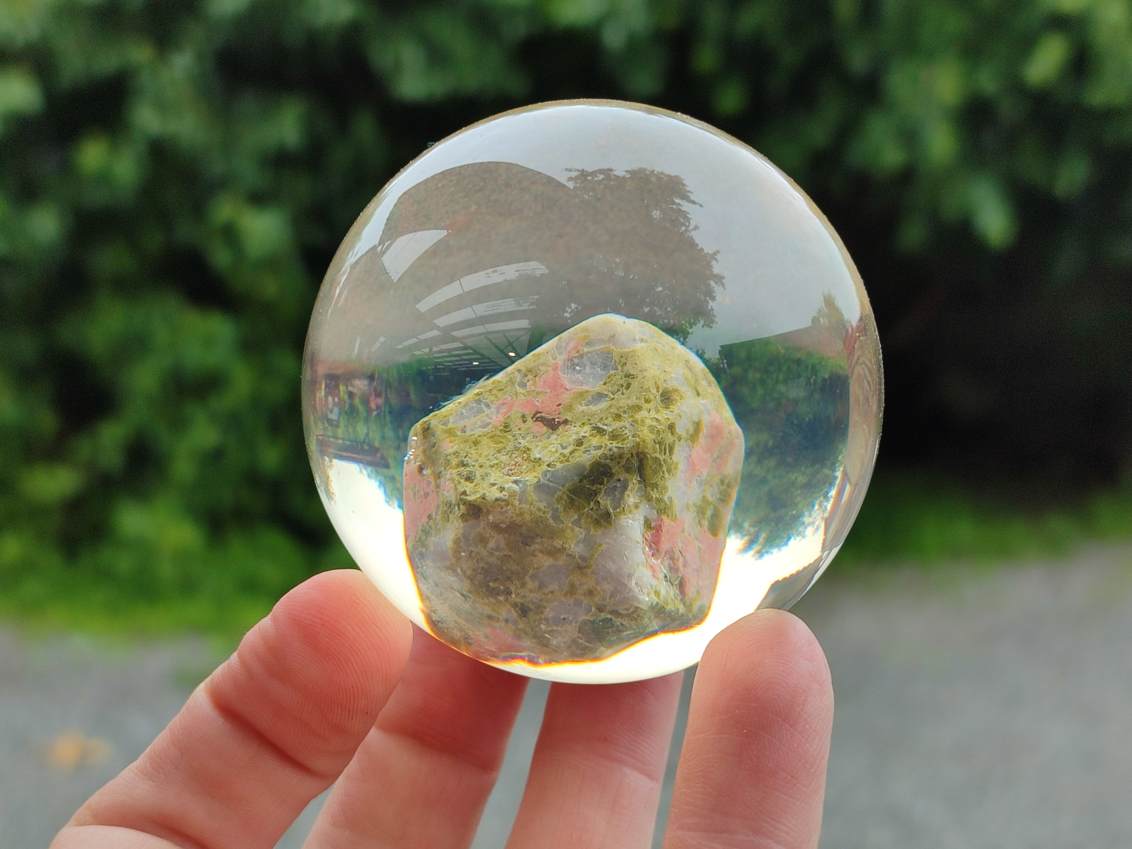 Polished Pink and Green Unakite cobbed piece in PVC Resin Sphere - sold per item - From South Africa - Toprock Gemstones and Minerals 