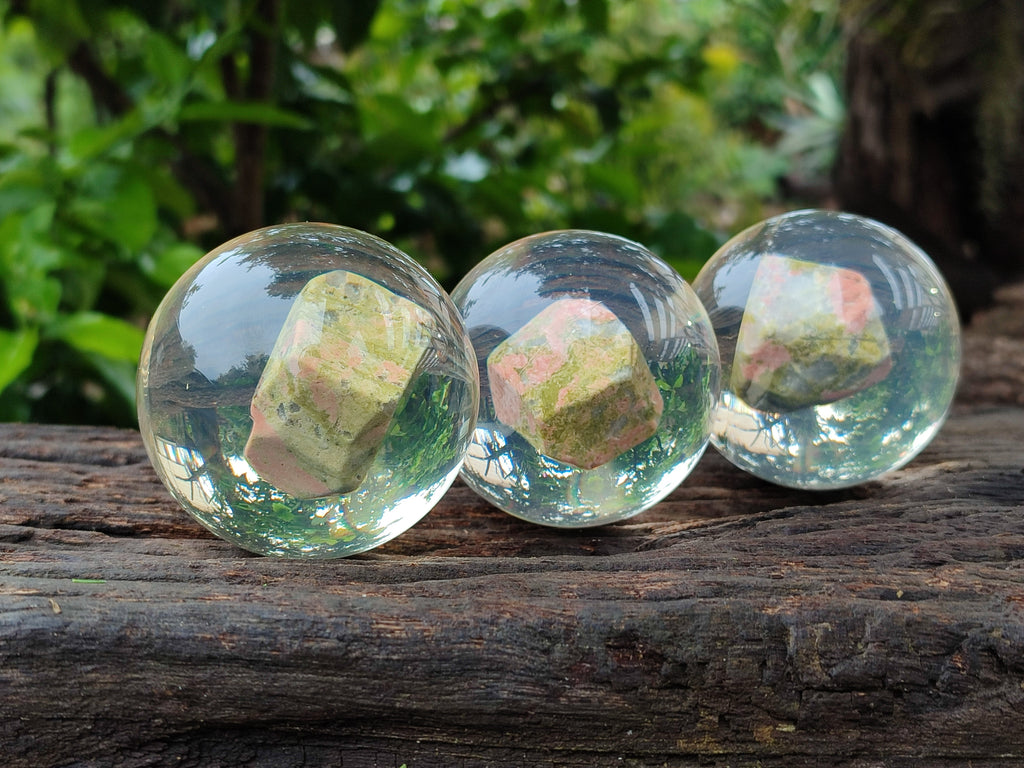 Polished Pink and Green Unakite cobbed piece in PVC Resin Sphere - sold per item - From South Africa - Toprock Gemstones and Minerals 