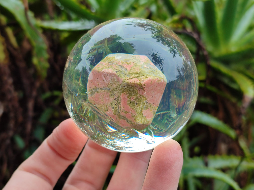 Polished Pink and Green Unakite cobbed piece in PVC Resin Sphere - sold per item - From South Africa - Toprock Gemstones and Minerals 