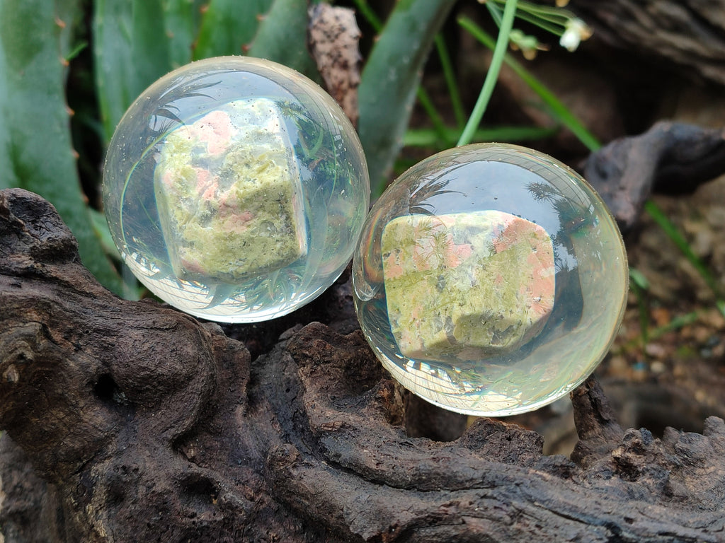 Polished Pink and Green Unakite cobbed piece in PVC Resin Sphere - sold per item - From South Africa - Toprock Gemstones and Minerals 