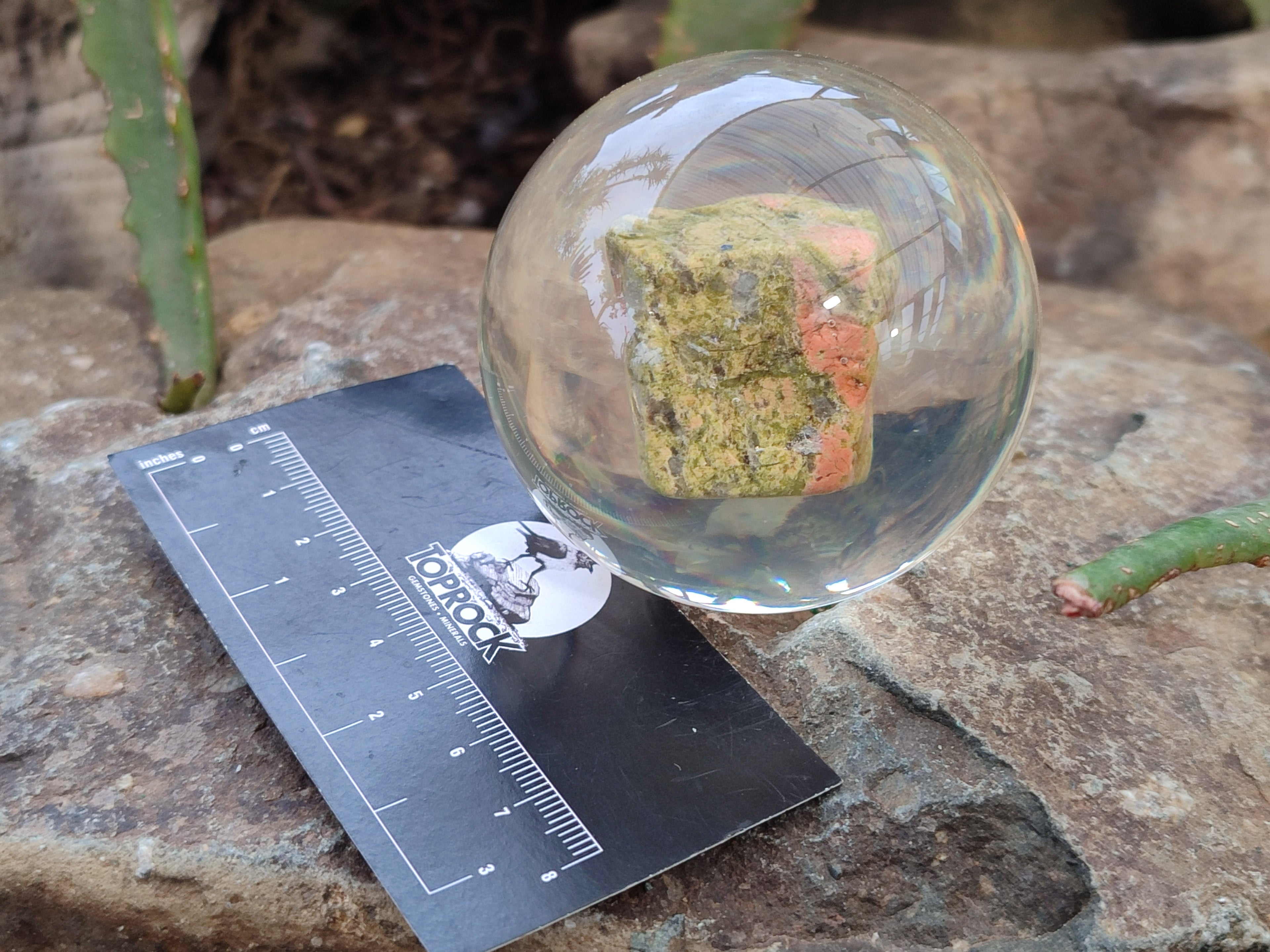 Polished Pink and Green Unakite cobbed piece in PVC Resin Sphere - sold per item - From South Africa - Toprock Gemstones and Minerals 