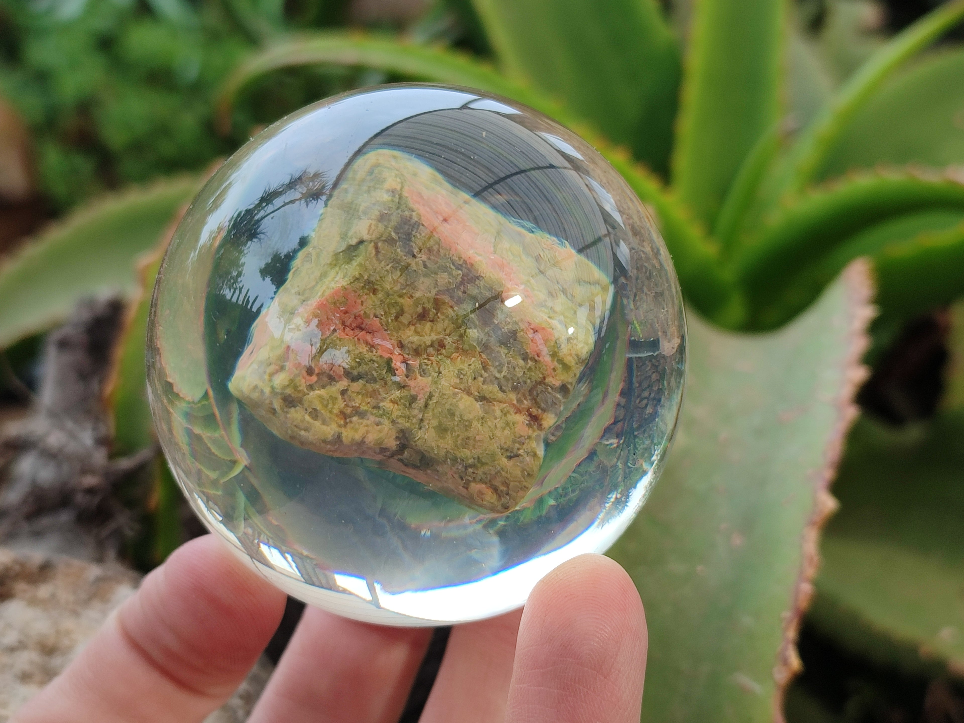Polished Pink and Green Unakite cobbed piece in PVC Resin Sphere - sold per item - From South Africa - Toprock Gemstones and Minerals 