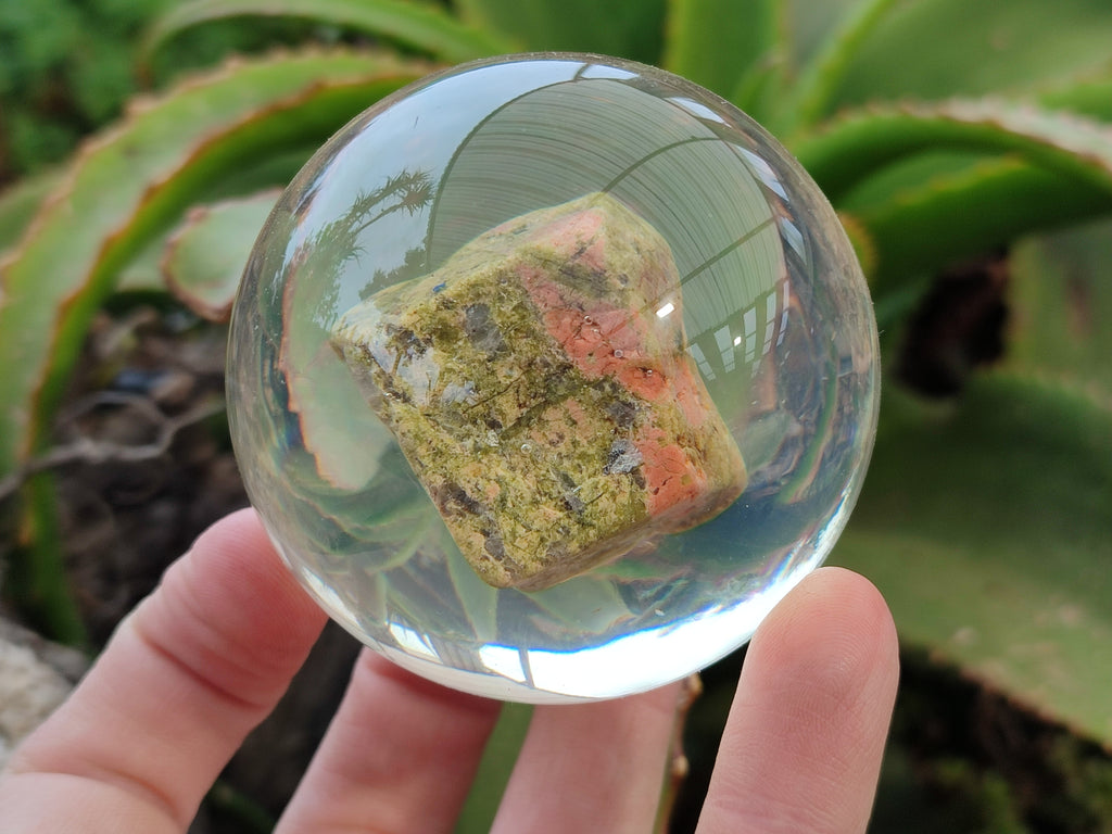 Polished Pink and Green Unakite cobbed piece in PVC Resin Sphere - sold per item - From South Africa - Toprock Gemstones and Minerals 
