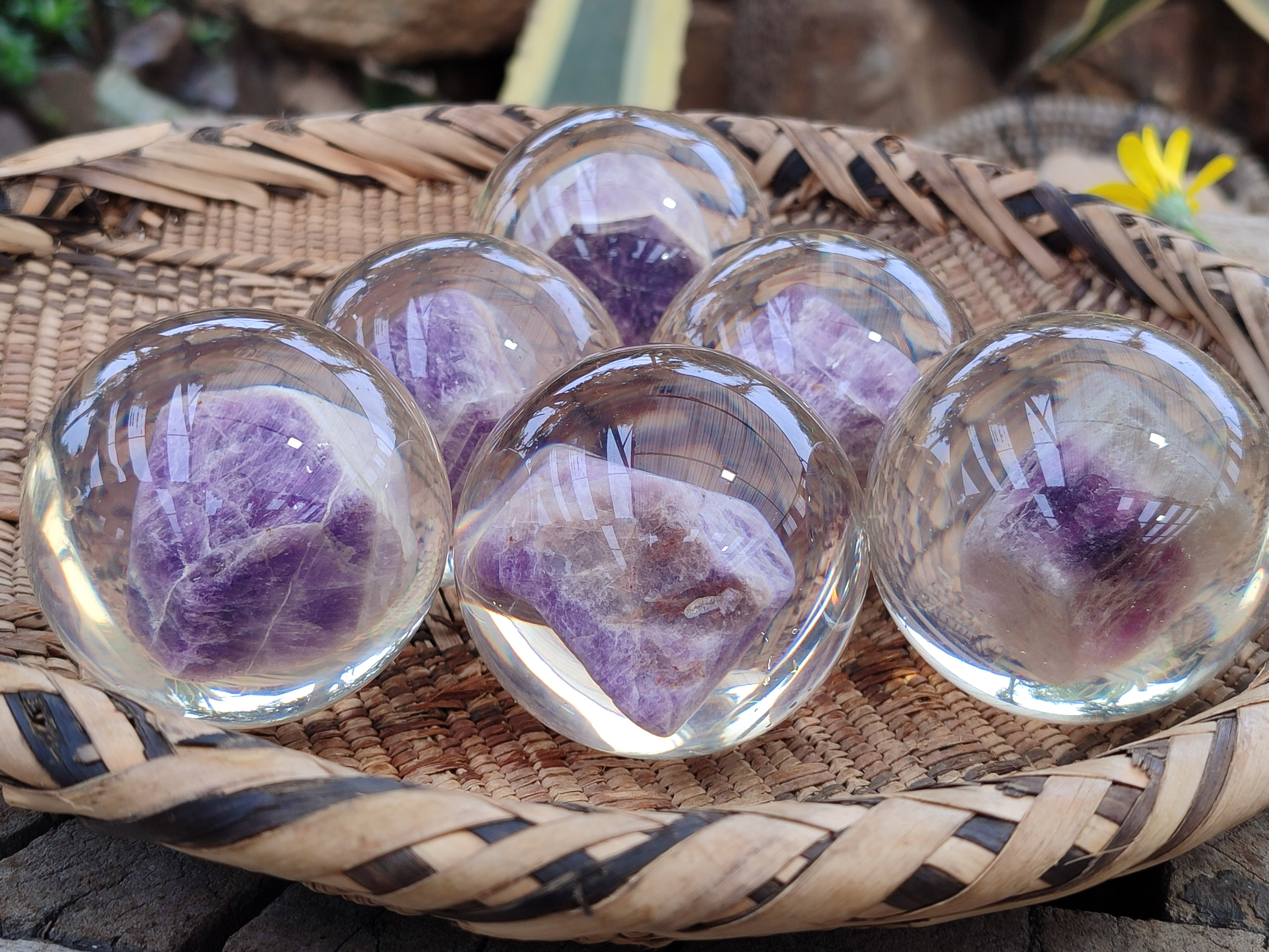 Polished Chevron Amethyst cobbed pieces in PVC Resin Spheres - sold per item - From Zambia - Toprock Gemstones and Minerals 