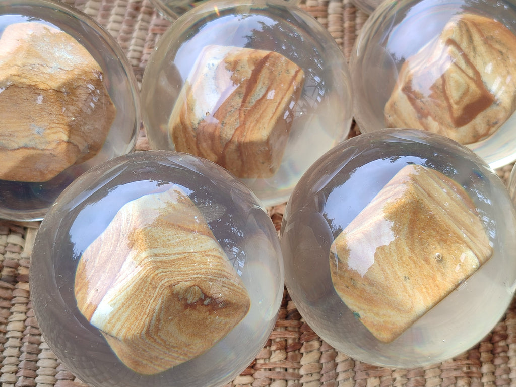 Polished Namibian Desert Picture Stone Jasper cobbed piece in PVC Resin Sphere - sold per item - From Namibia - Toprock Gemstones and Minerals 