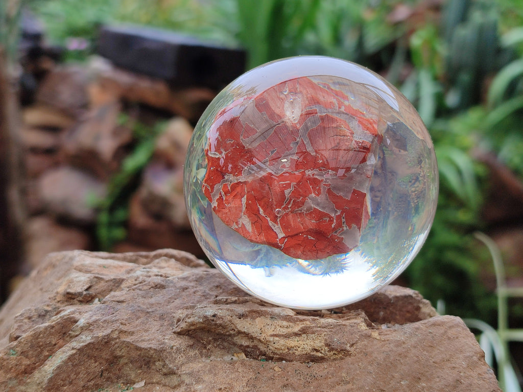 Polished  Brecciated Red Jasper cobbed piece in PVC Resin Sphere - sold per item - From Northern Cape, South Africa - Toprock Gemstones and Minerals 