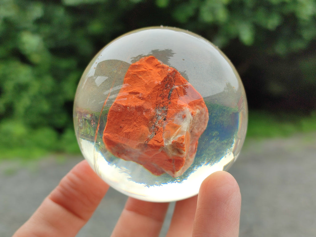 Polished  Brecciated Red Jasper cobbed piece in PVC Resin Sphere - sold per item - From Northern Cape, South Africa - Toprock Gemstones and Minerals 
