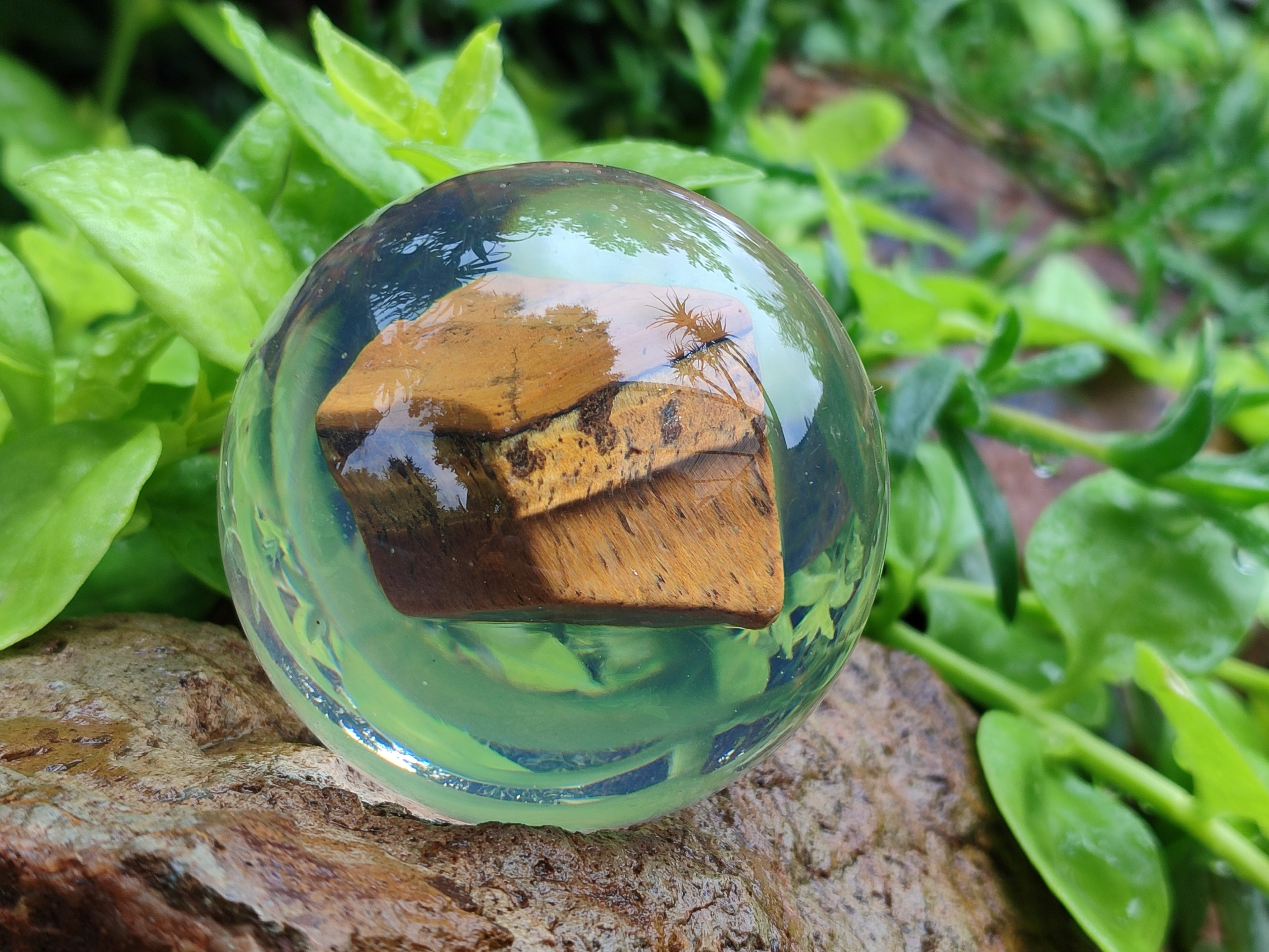 Polished Tigers Eye cobbed piece in PVC Resin Sphere - sold per item - From Northern Cape, South Africa - Toprock Gemstones and Minerals 