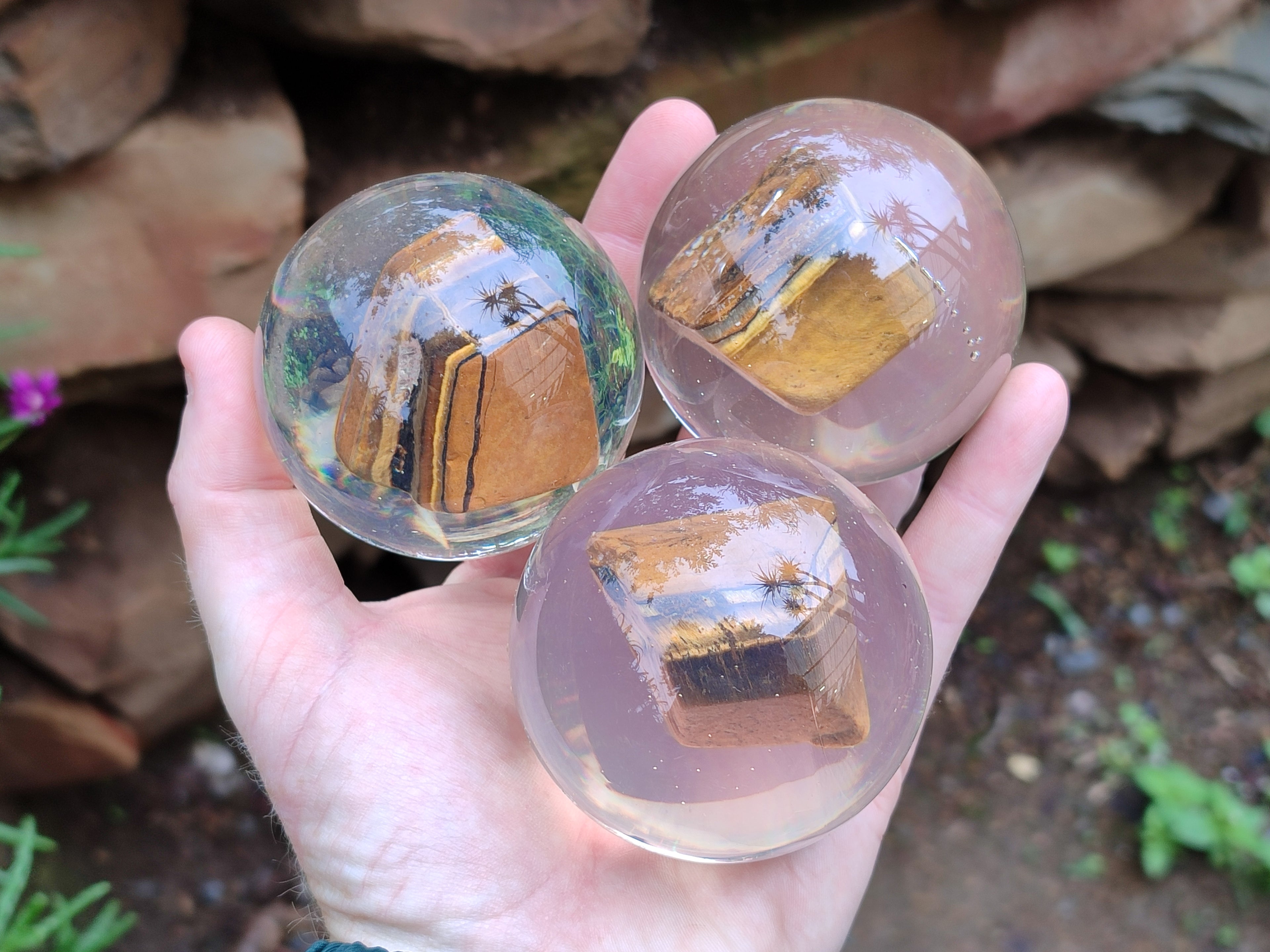 Polished Tigers Eye cobbed piece in PVC Resin Sphere - sold per item - From Northern Cape, South Africa - Toprock Gemstones and Minerals 