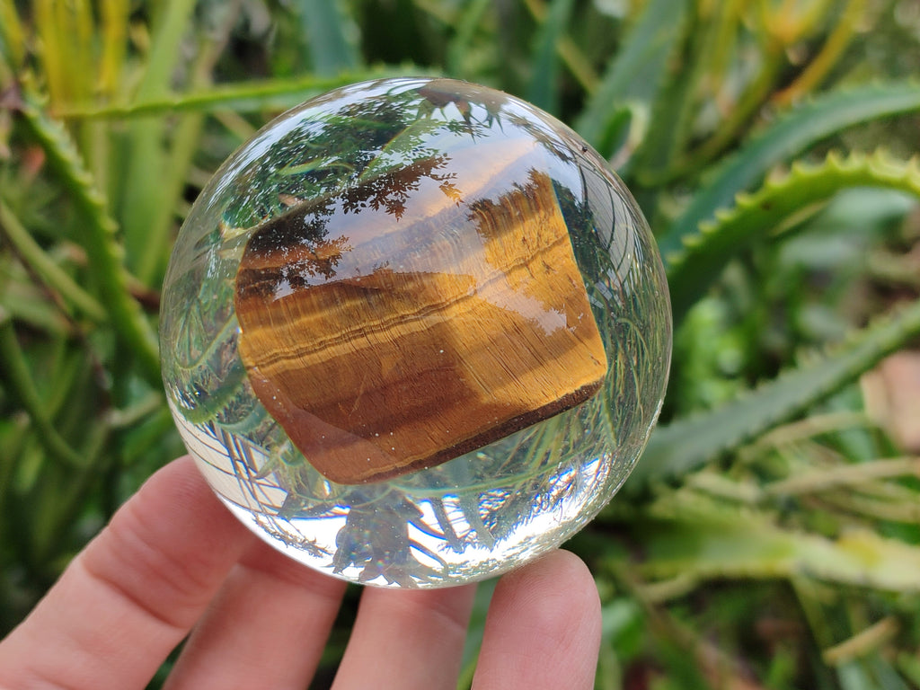 Polished Tigers Eye cobbed piece in PVC Resin Sphere - sold per item - From Northern Cape, South Africa - Toprock Gemstones and Minerals 