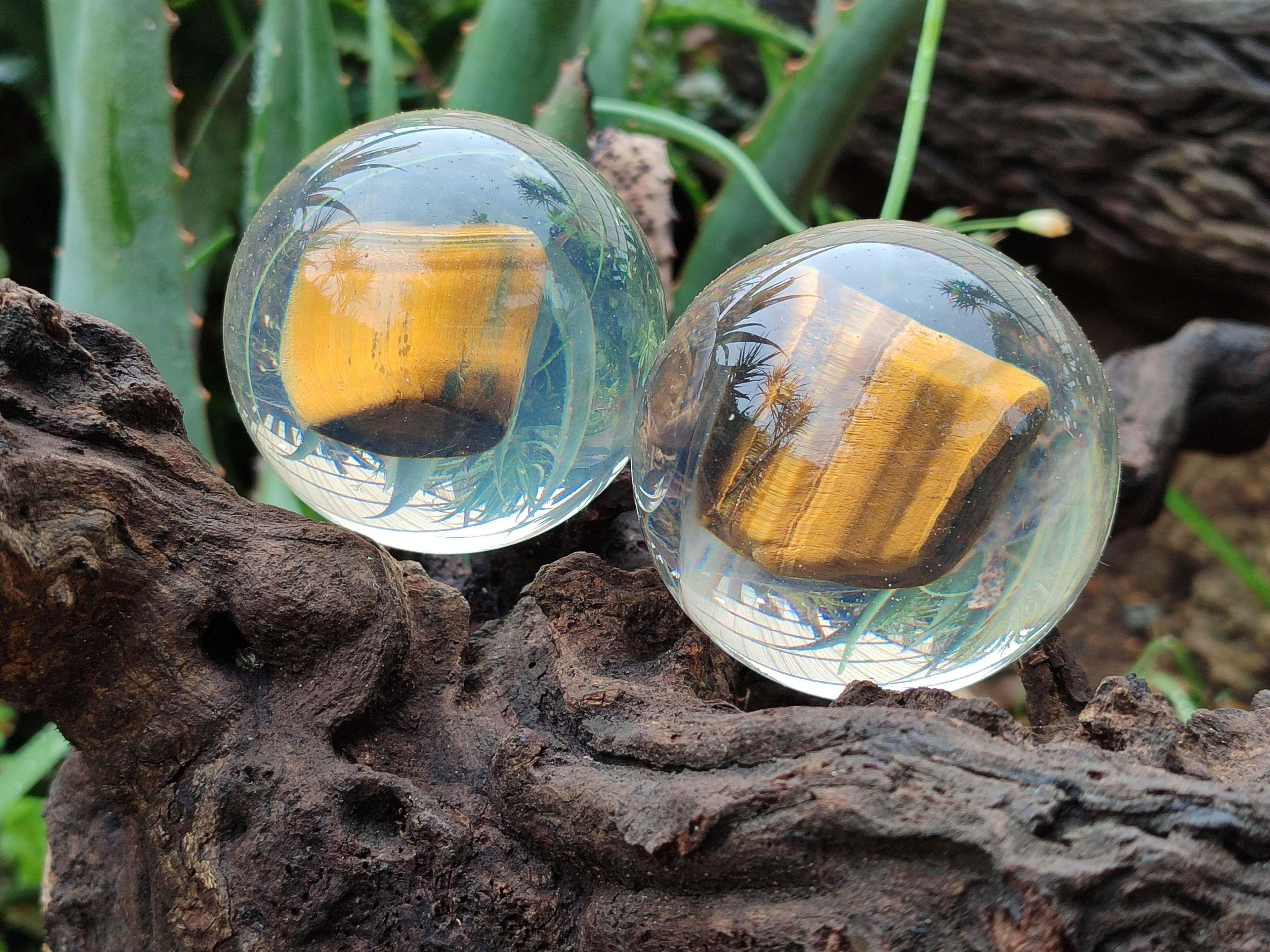 Polished Tigers Eye cobbed piece in PVC Resin Sphere - sold per item - From Northern Cape, South Africa - Toprock Gemstones and Minerals 