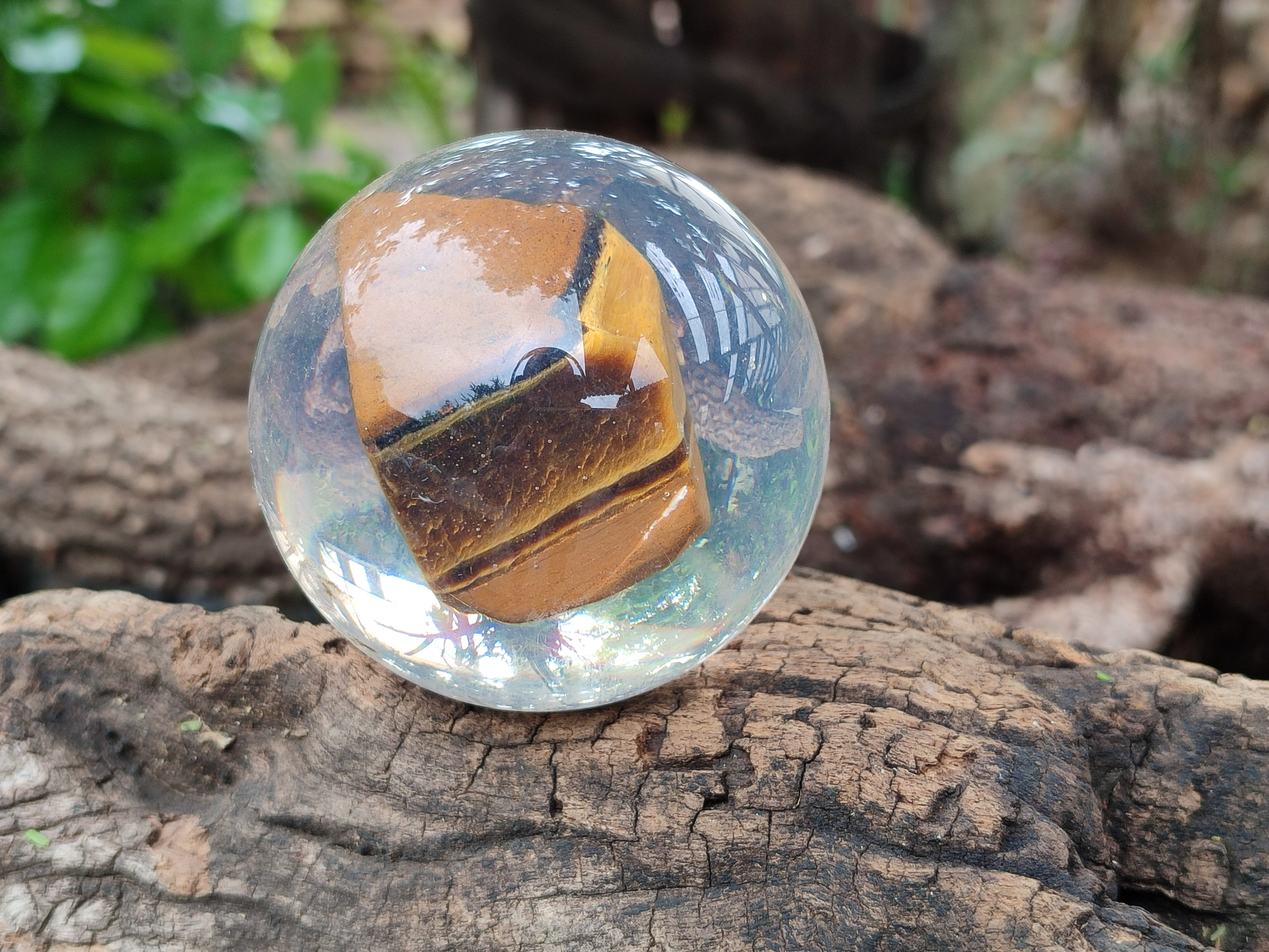 Polished Tigers Eye cobbed piece in PVC Resin Sphere - sold per item - From Northern Cape, South Africa - Toprock Gemstones and Minerals 