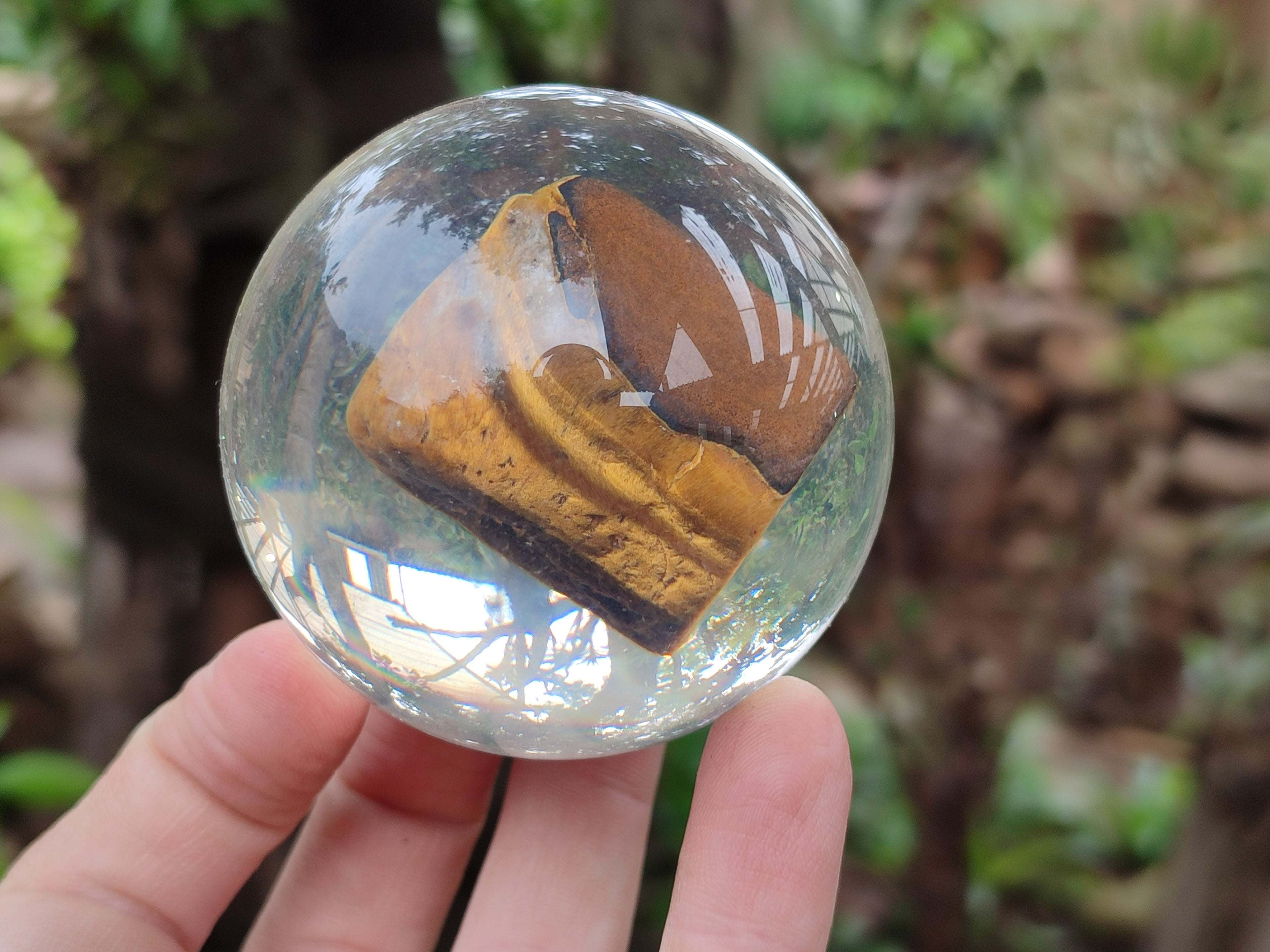 Polished Tigers Eye cobbed piece in PVC Resin Sphere - sold per item - From Northern Cape, South Africa - Toprock Gemstones and Minerals 