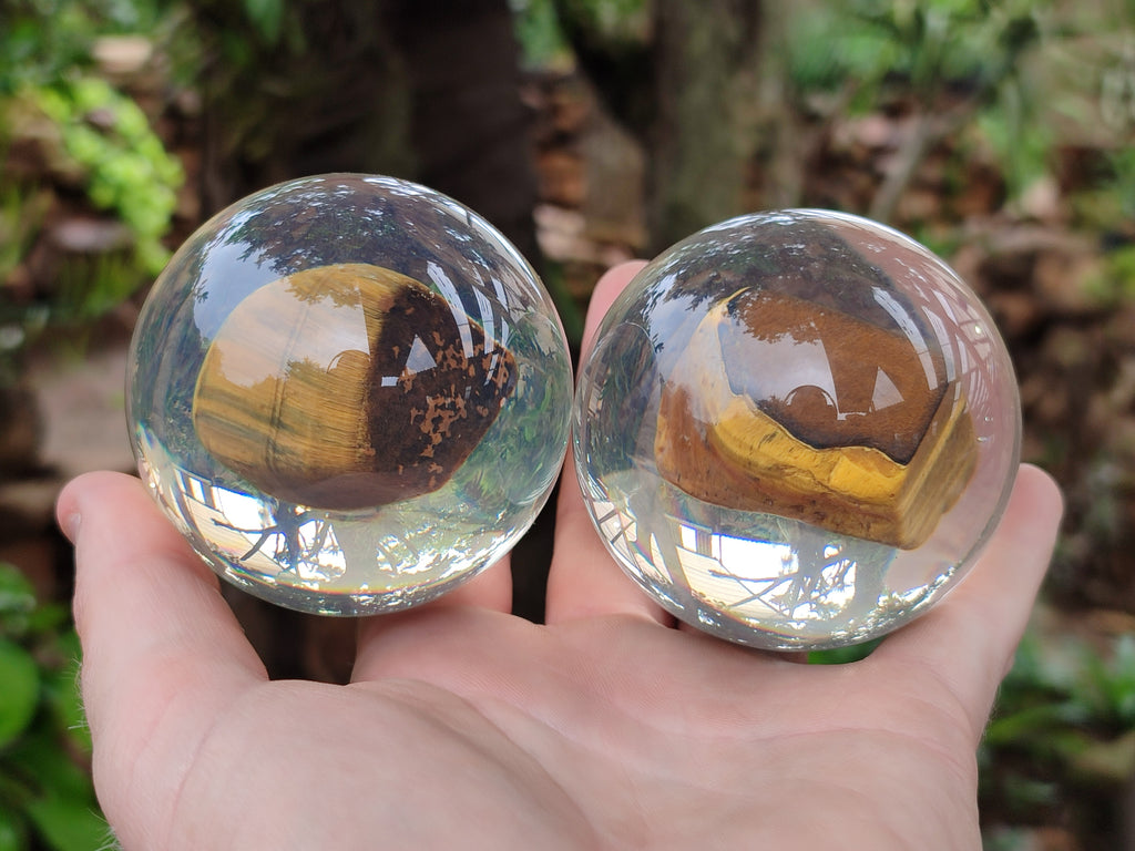 Polished Tigers Eye cobbed piece in PVC Resin Sphere - sold per item - From Northern Cape, South Africa - Toprock Gemstones and Minerals 